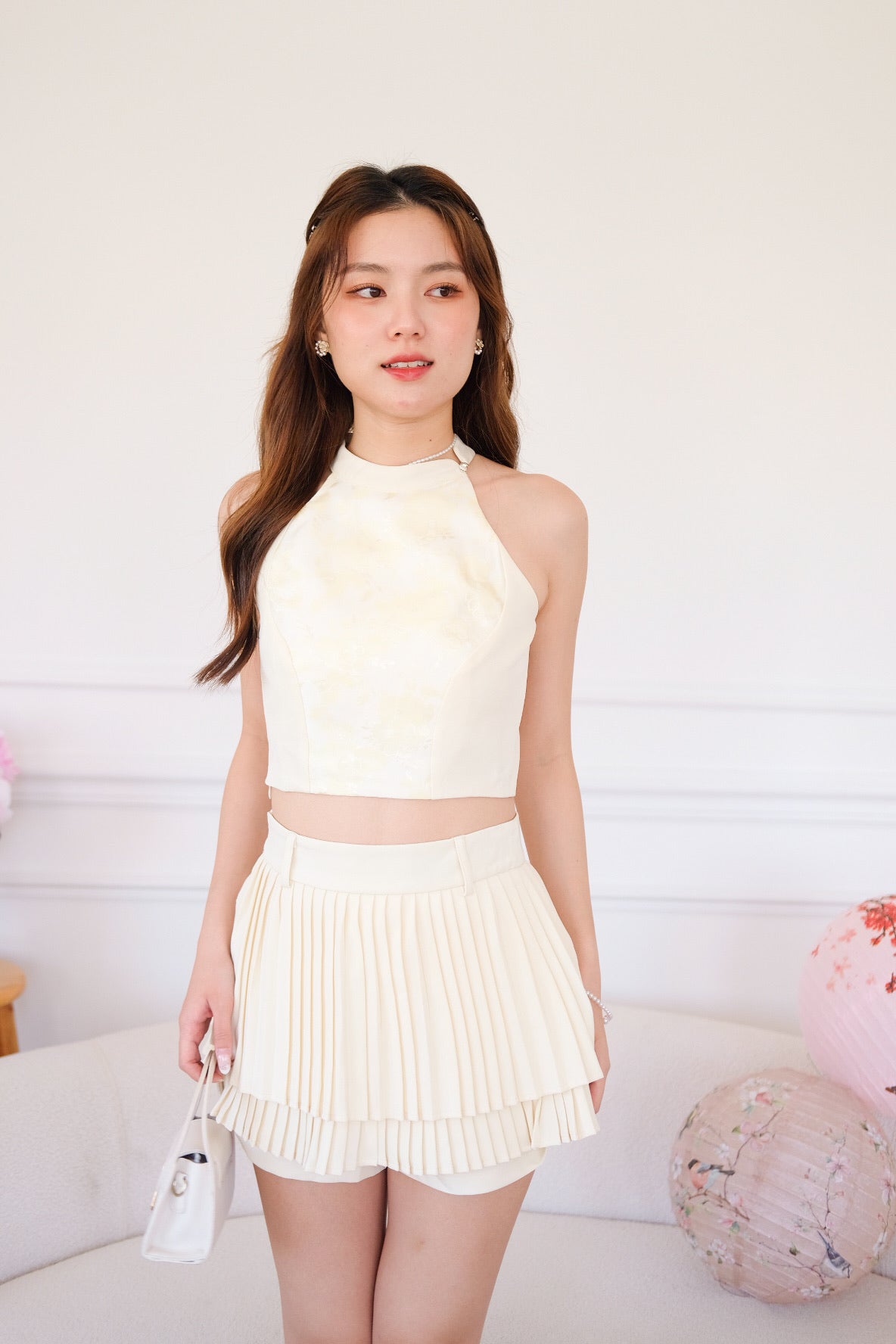 Ophelia Floral Pleated Set (Pale Yellow)