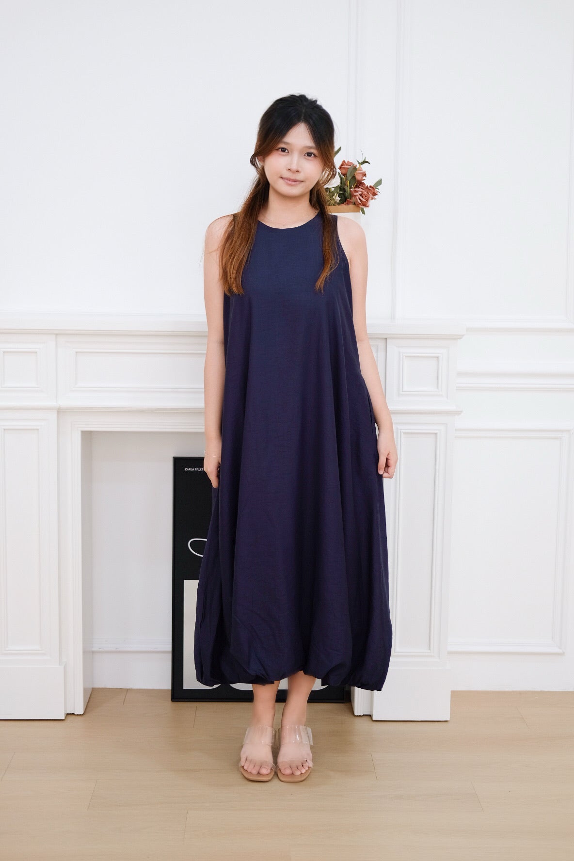 Navy Blue Bubble Hem Maxi Dress