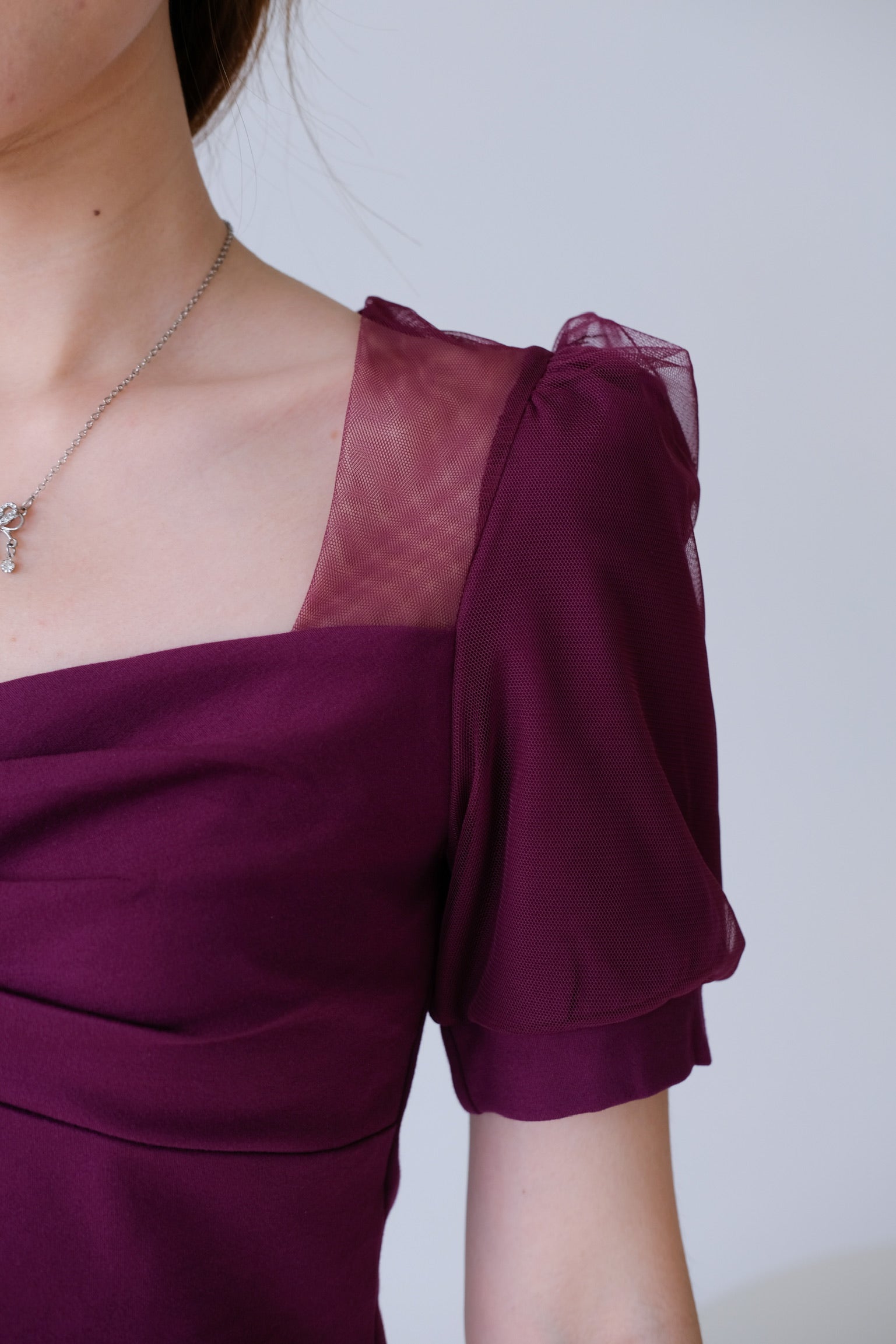 Ruffle Ruched Puff Sleeve Top (Purple)