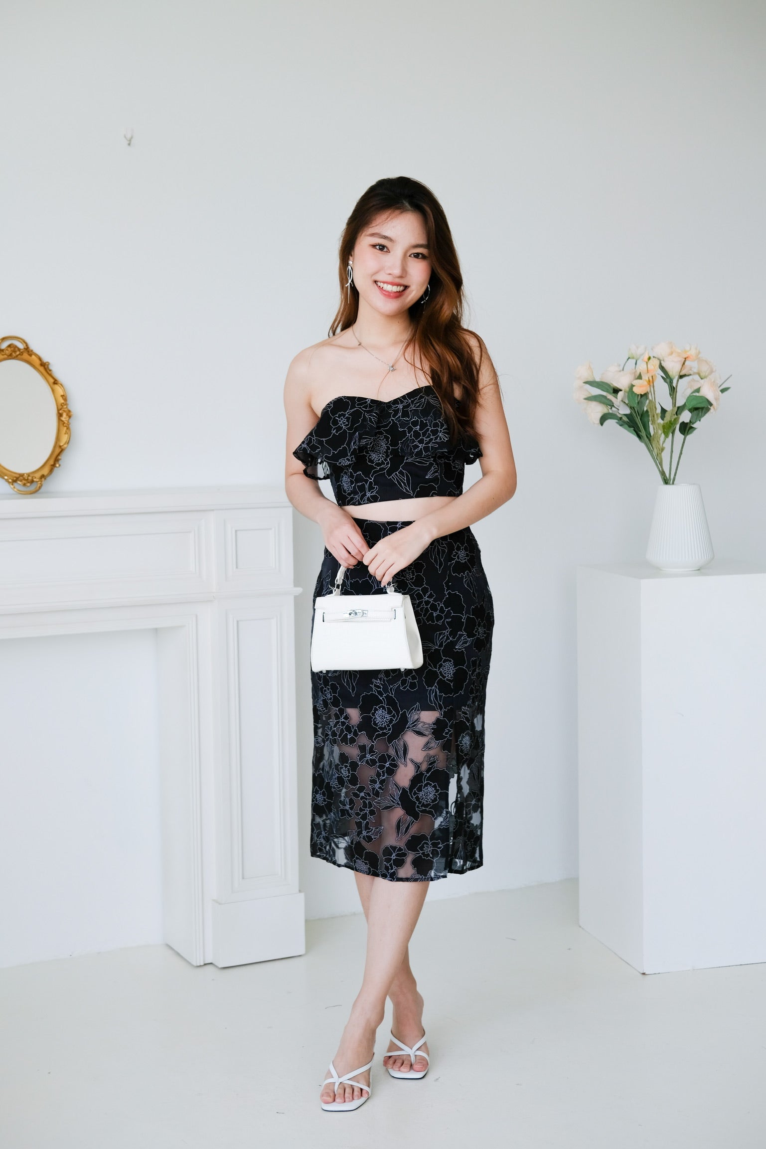 Celine Floral Dinner Set (Black)