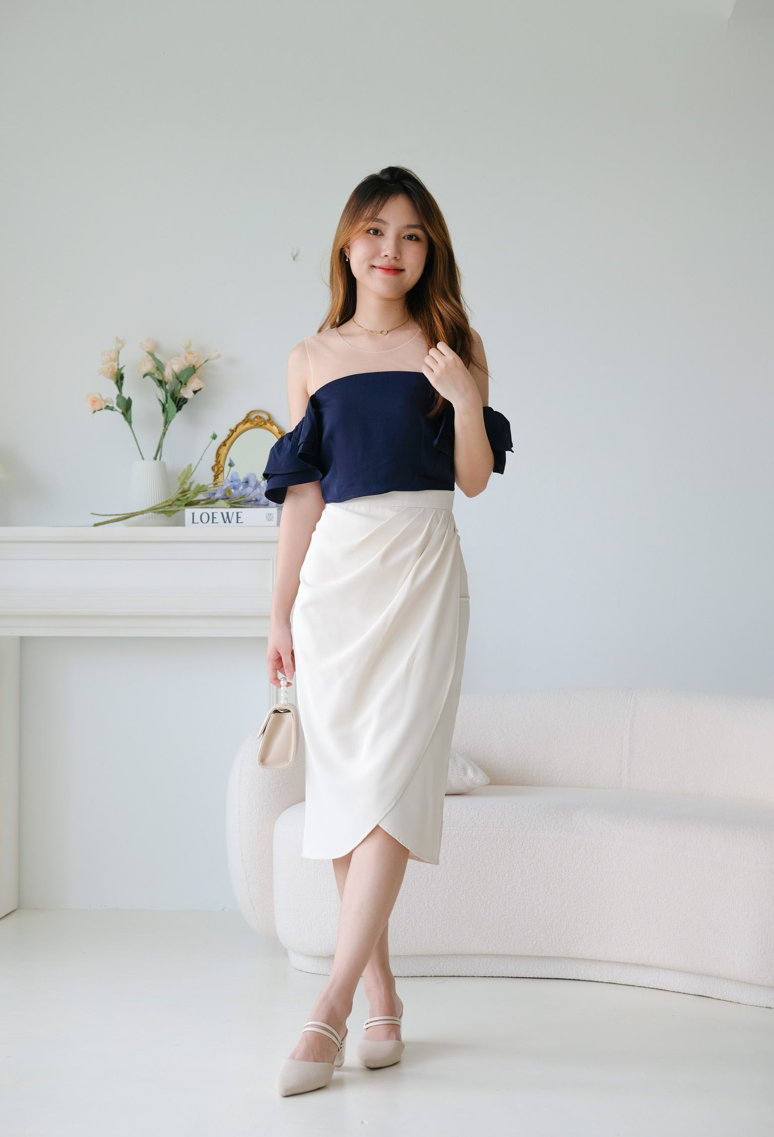 Vivienne Wrap Midi Skirt (Cream)