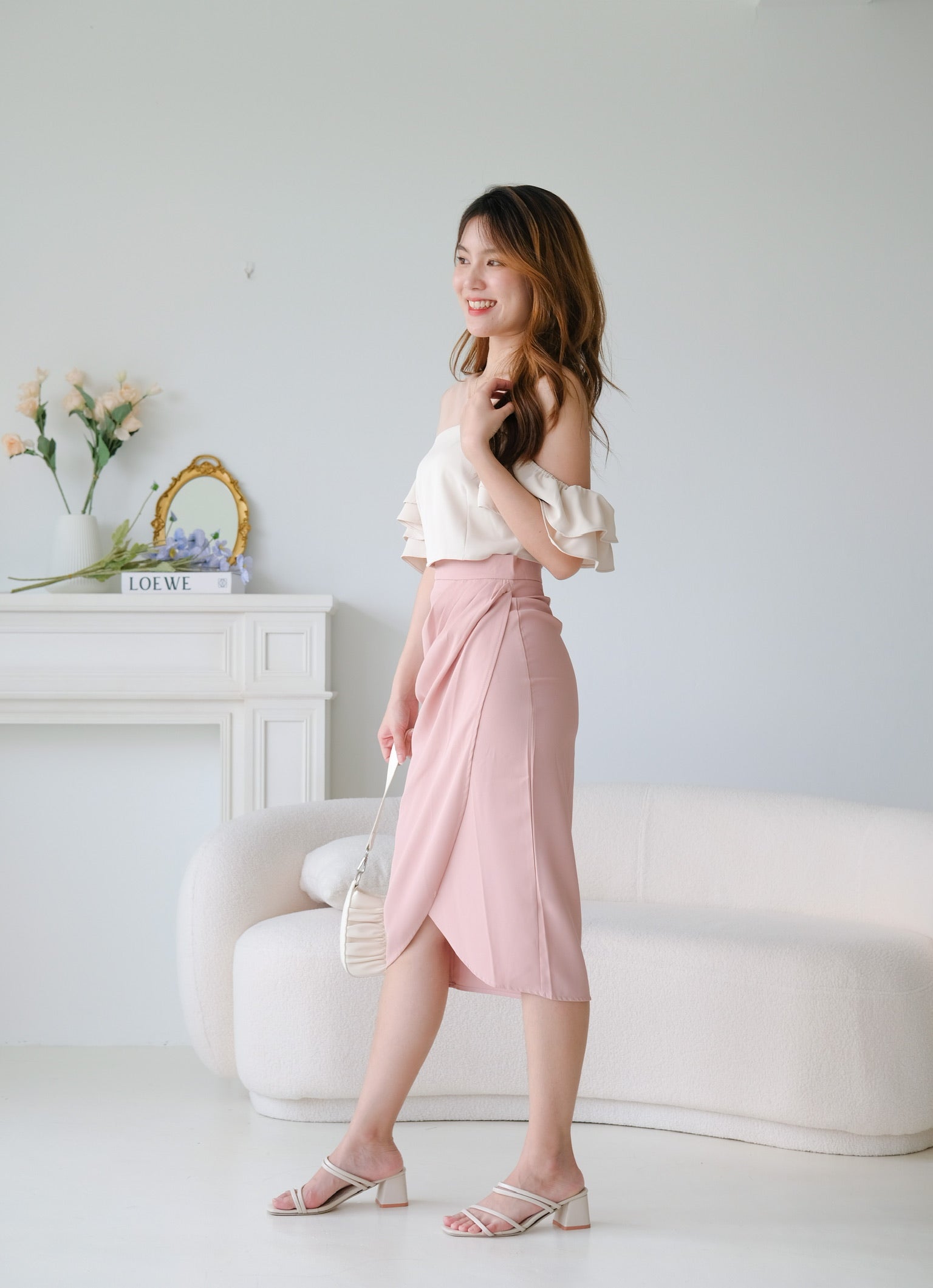 Vivienne Wrap Midi Skirt (Nude Pink)