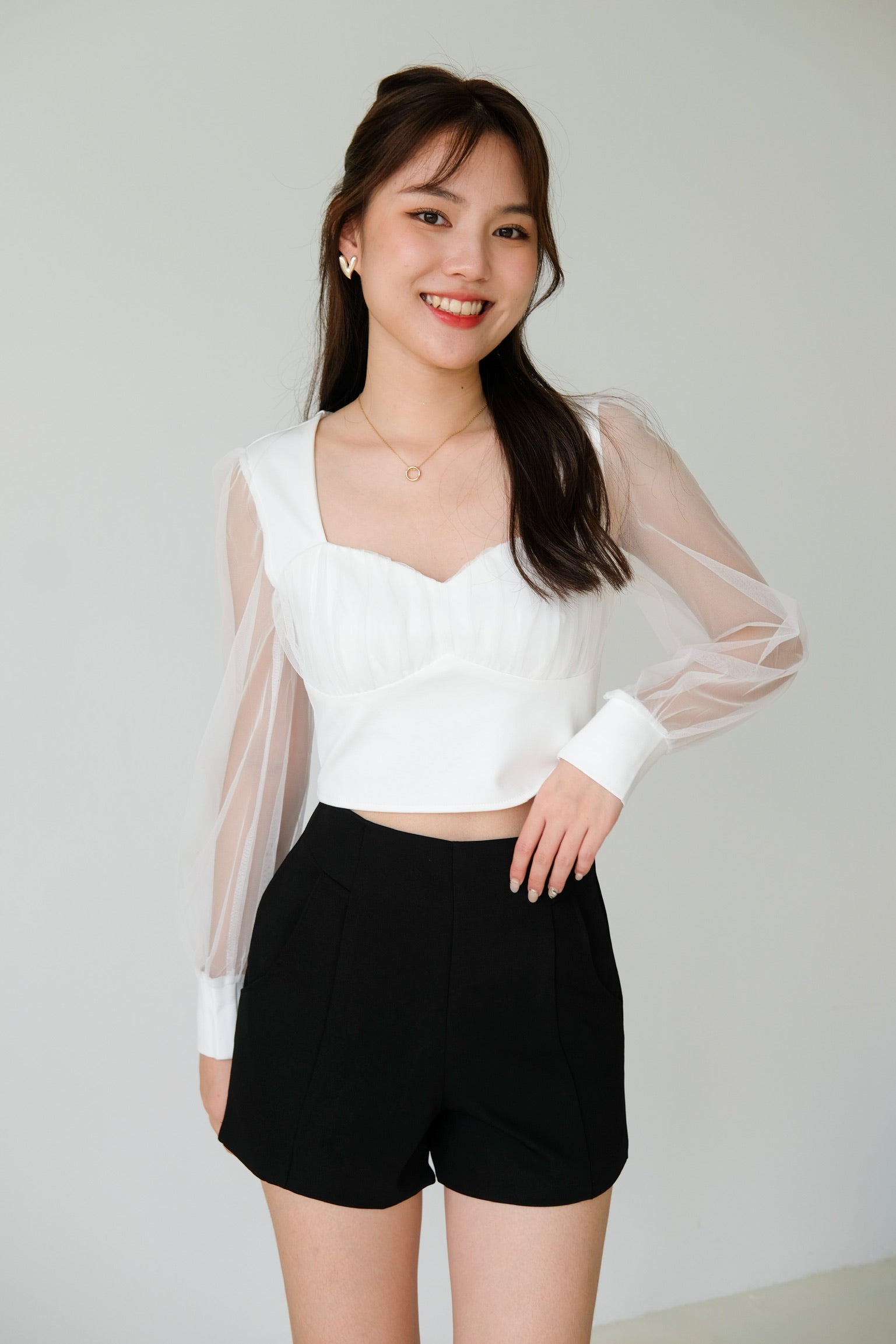 Heliene Sweetheart Mesh Top (White)