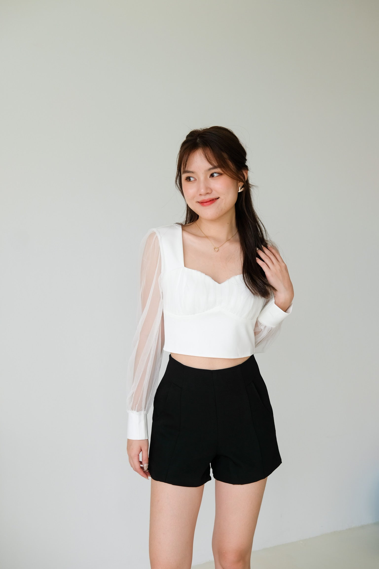 Heliene Sweetheart Mesh Top (White)
