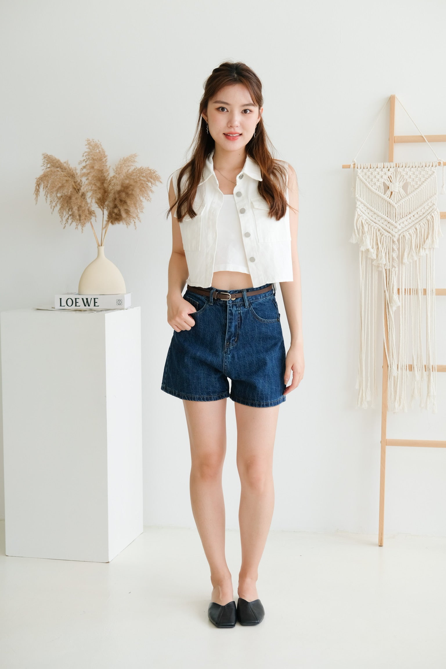 Helda Bermuda Denim Shorts (Dark Blue)