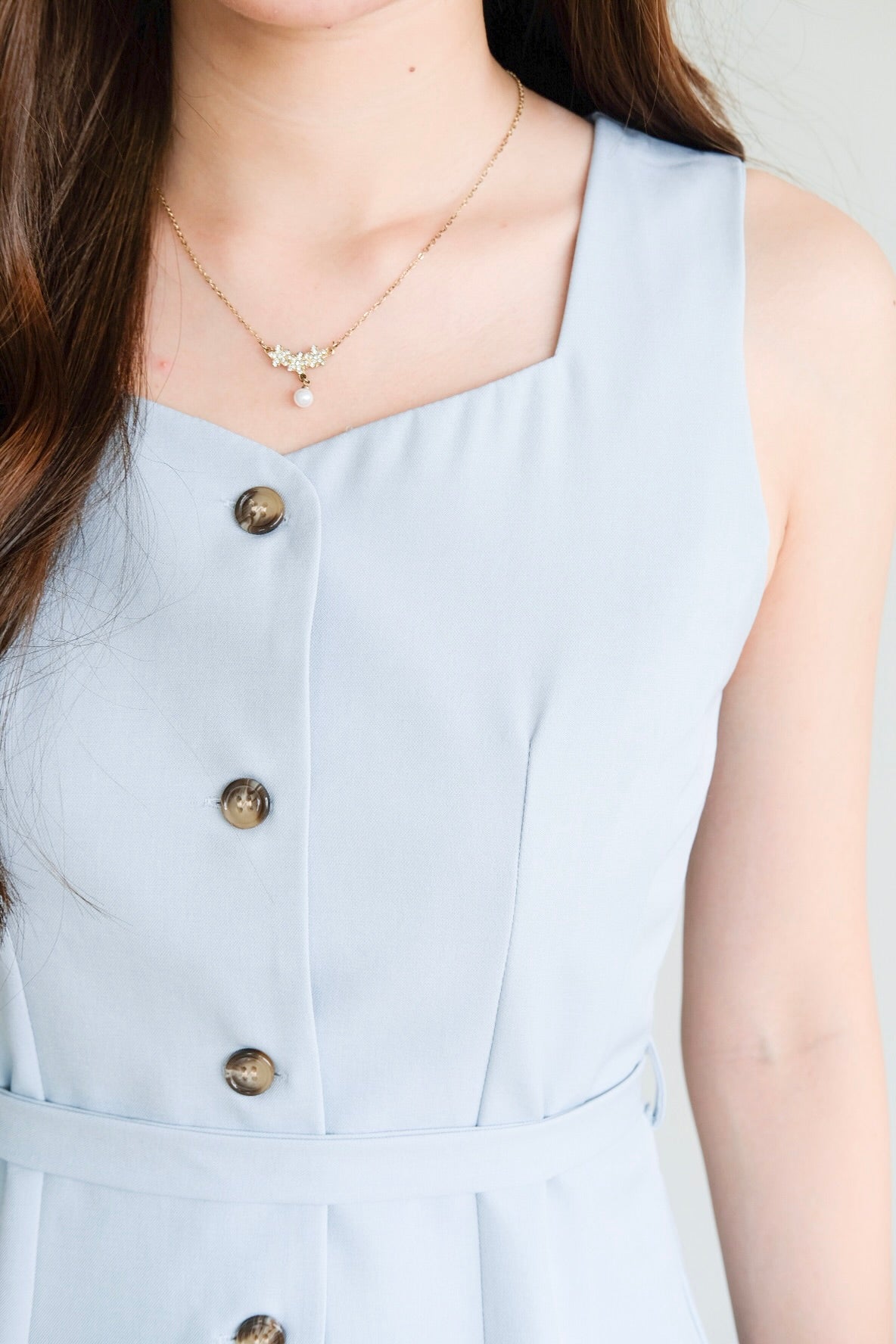 Katie Sweetheart Waist-Tie Top (Sky Blue)