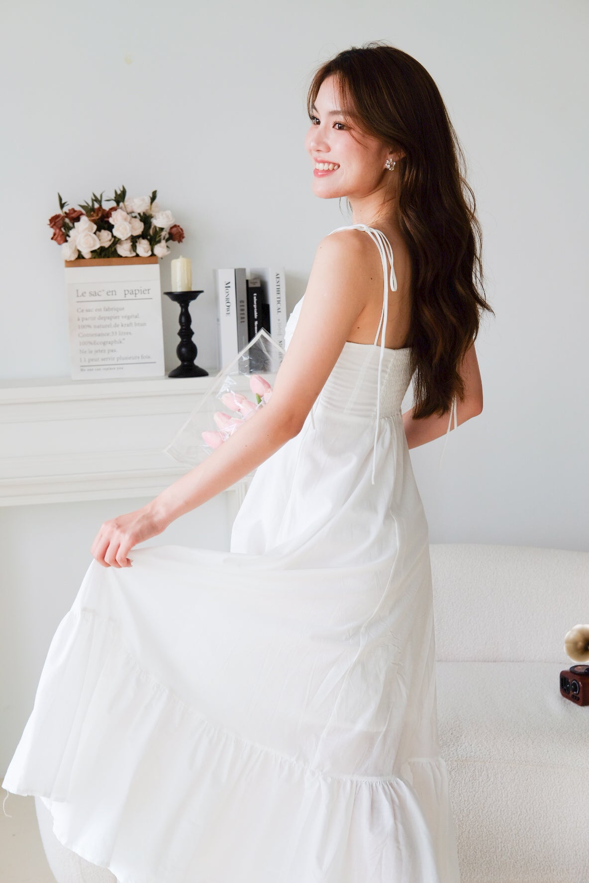 Delanie Sweetheart Ruffle Maxi Dress (White)