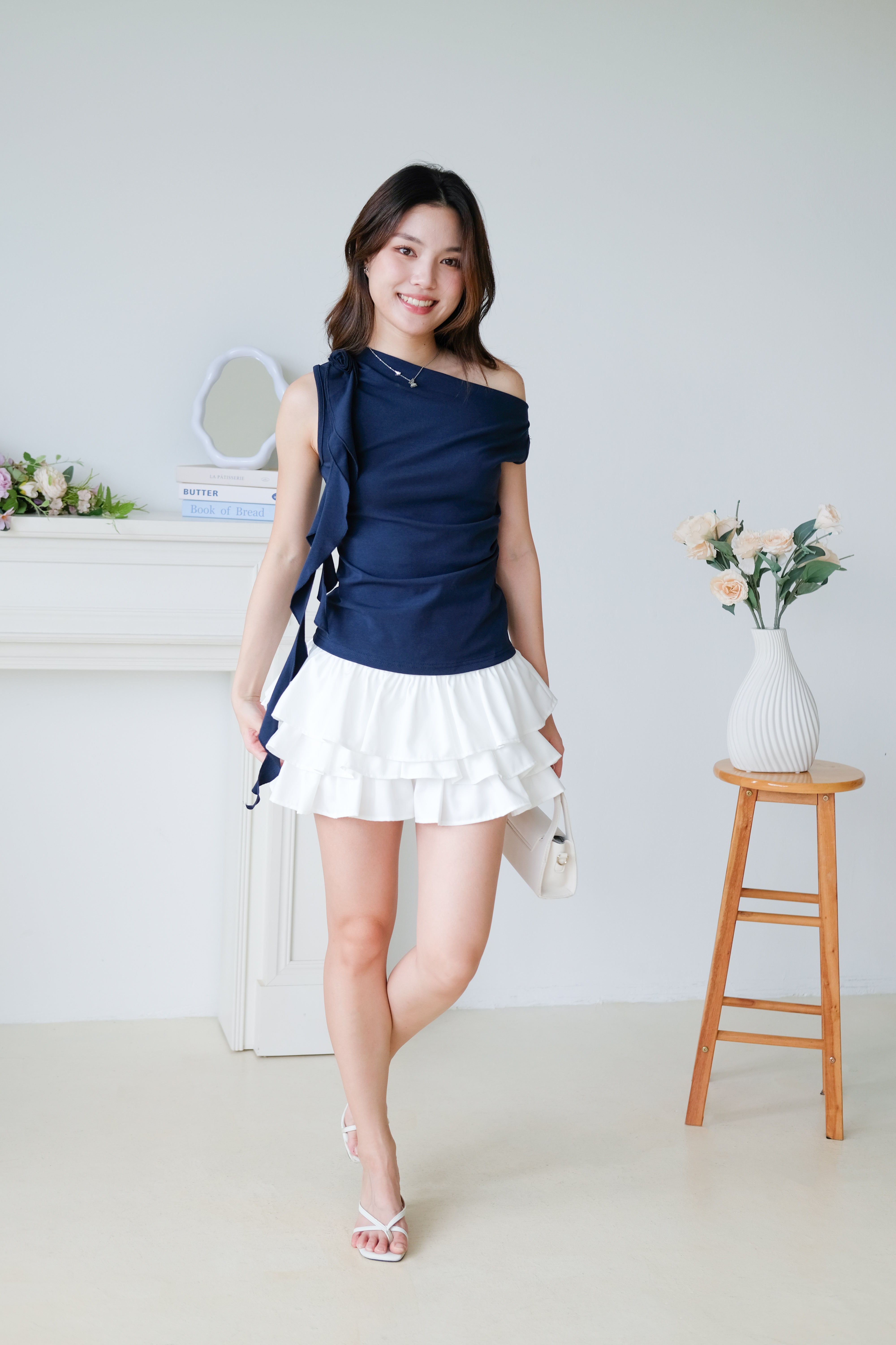 Elora Ruffle Toga Top (Navy Blue)