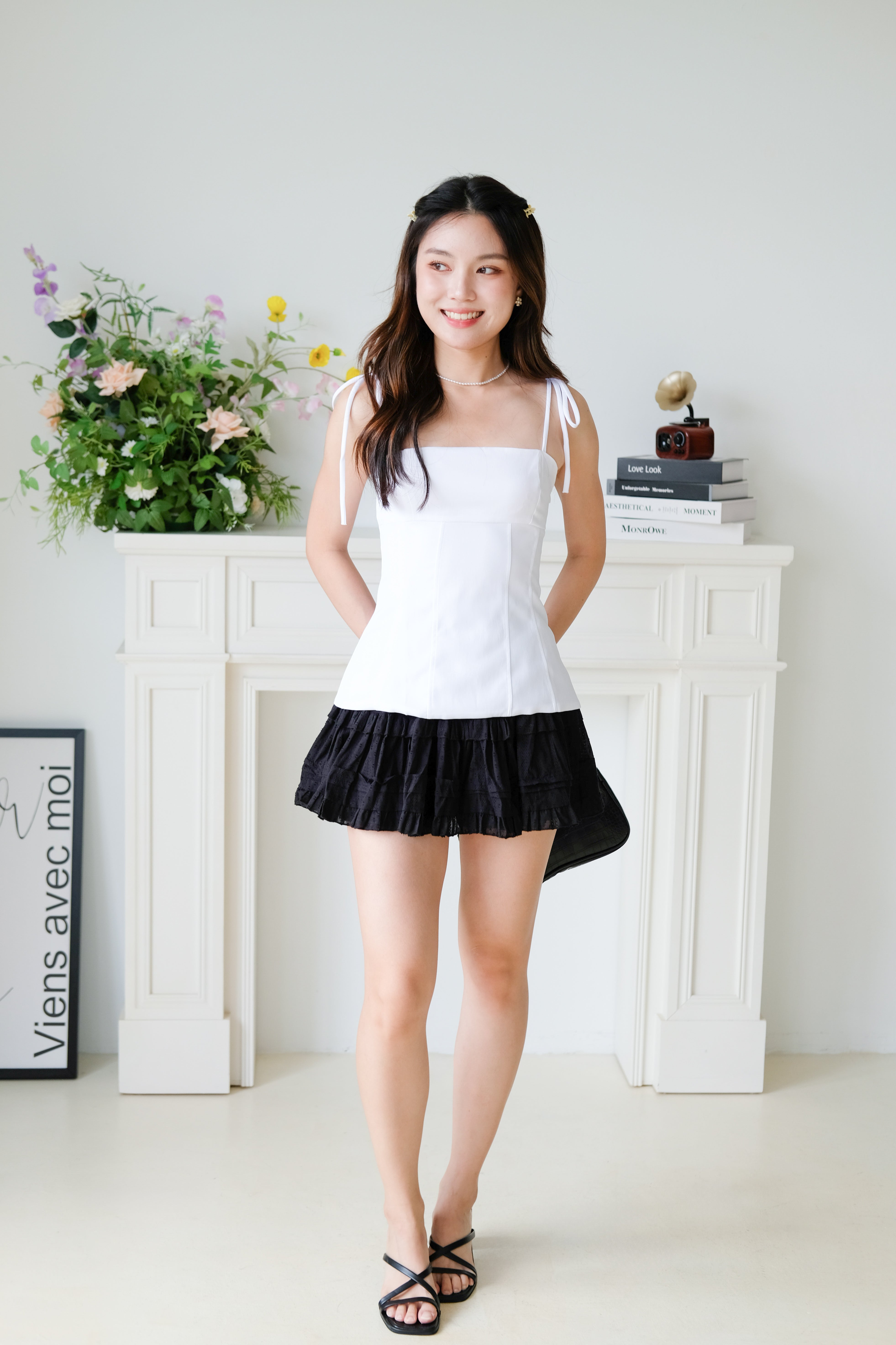 Marilyn Self Tie Ribbon Top (Plain White)
