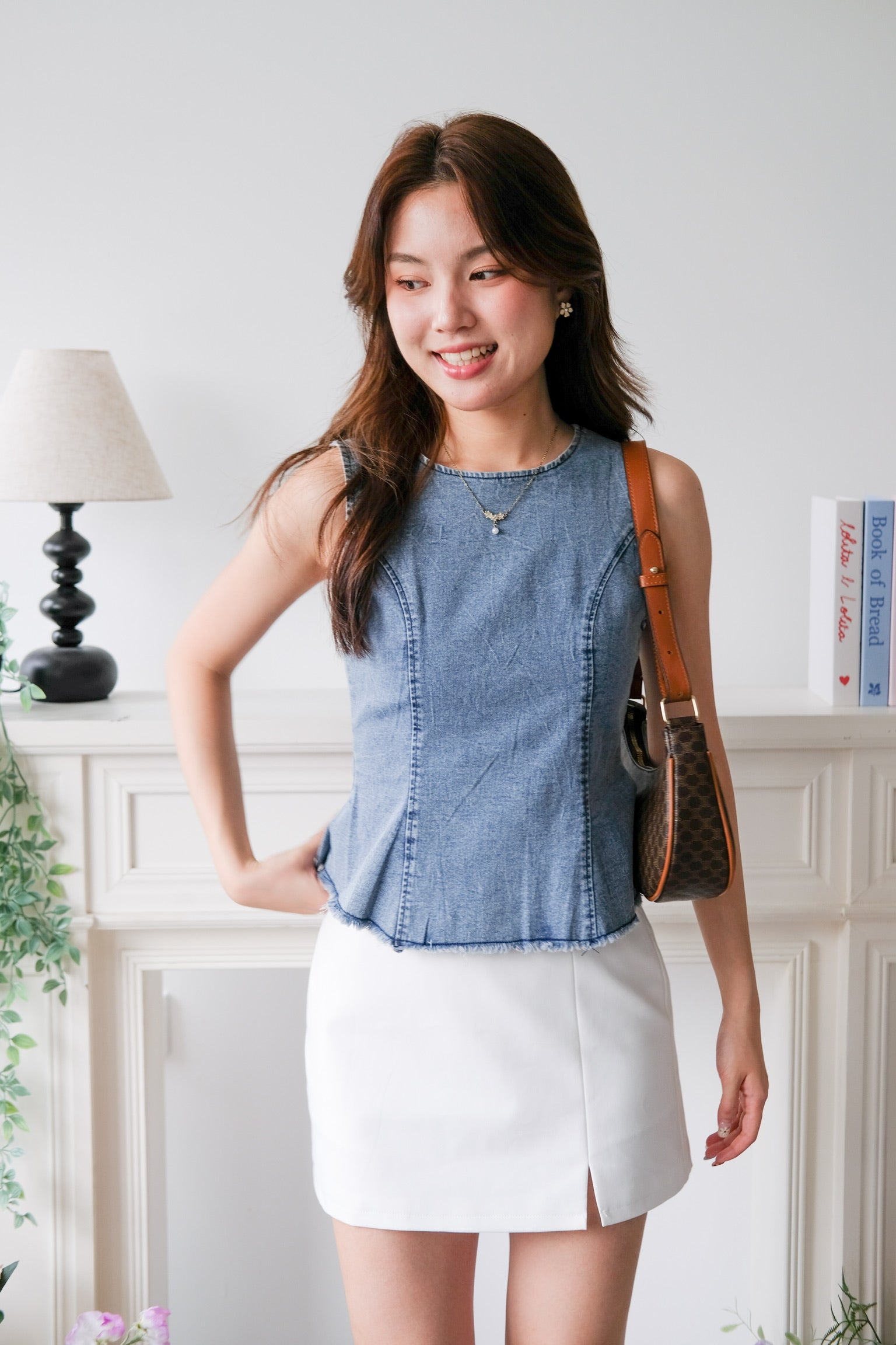 Alda Peplum Denim Top (Light Blue)