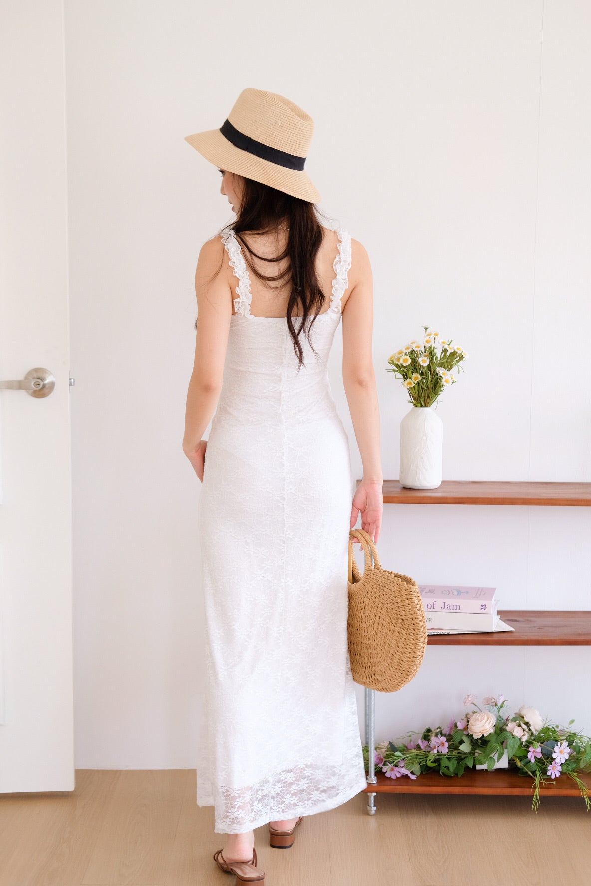 Leona Lace Maxi Bodycon Dress (White)
