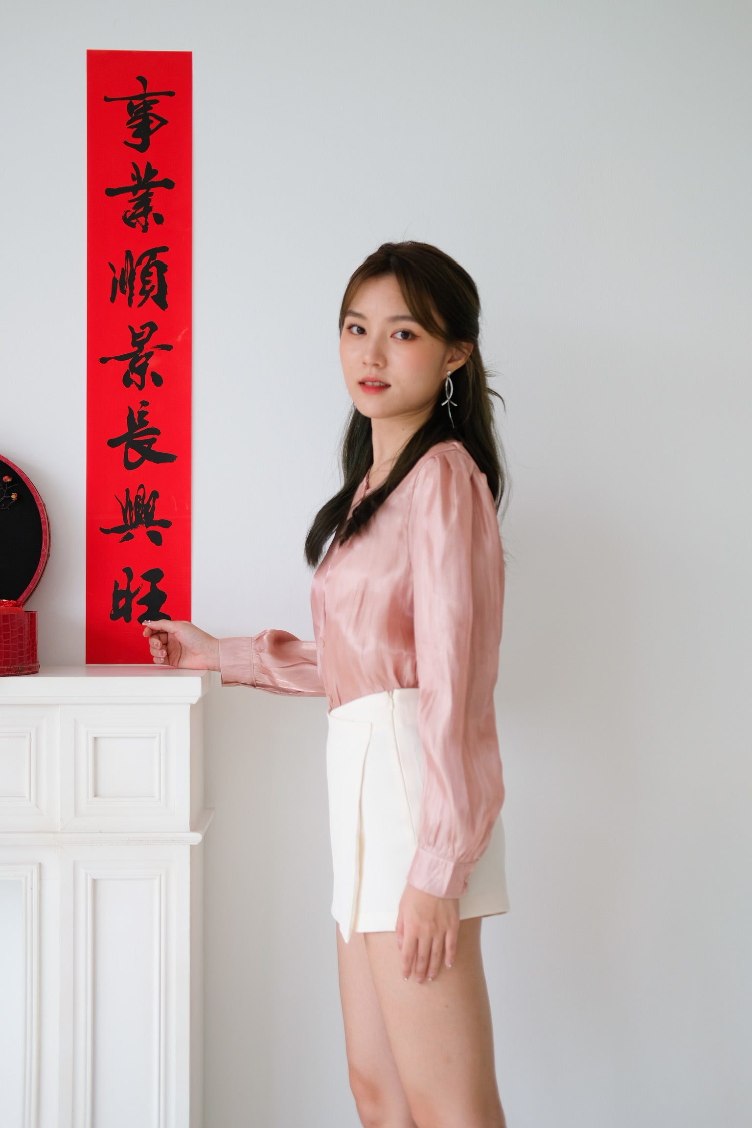Zandra Gloss Satin Blouse (Champagne Pink)