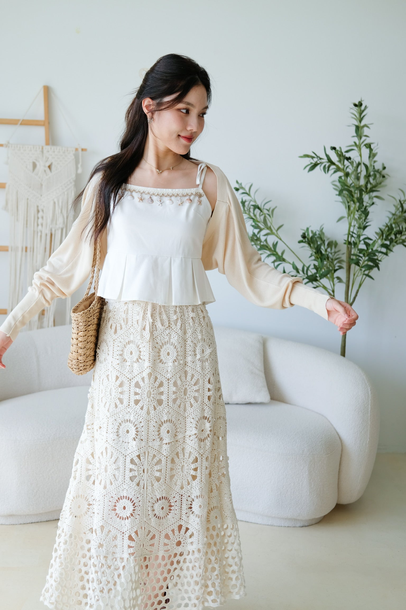 Blaire Bolero Cotton Cardigan (Beige)