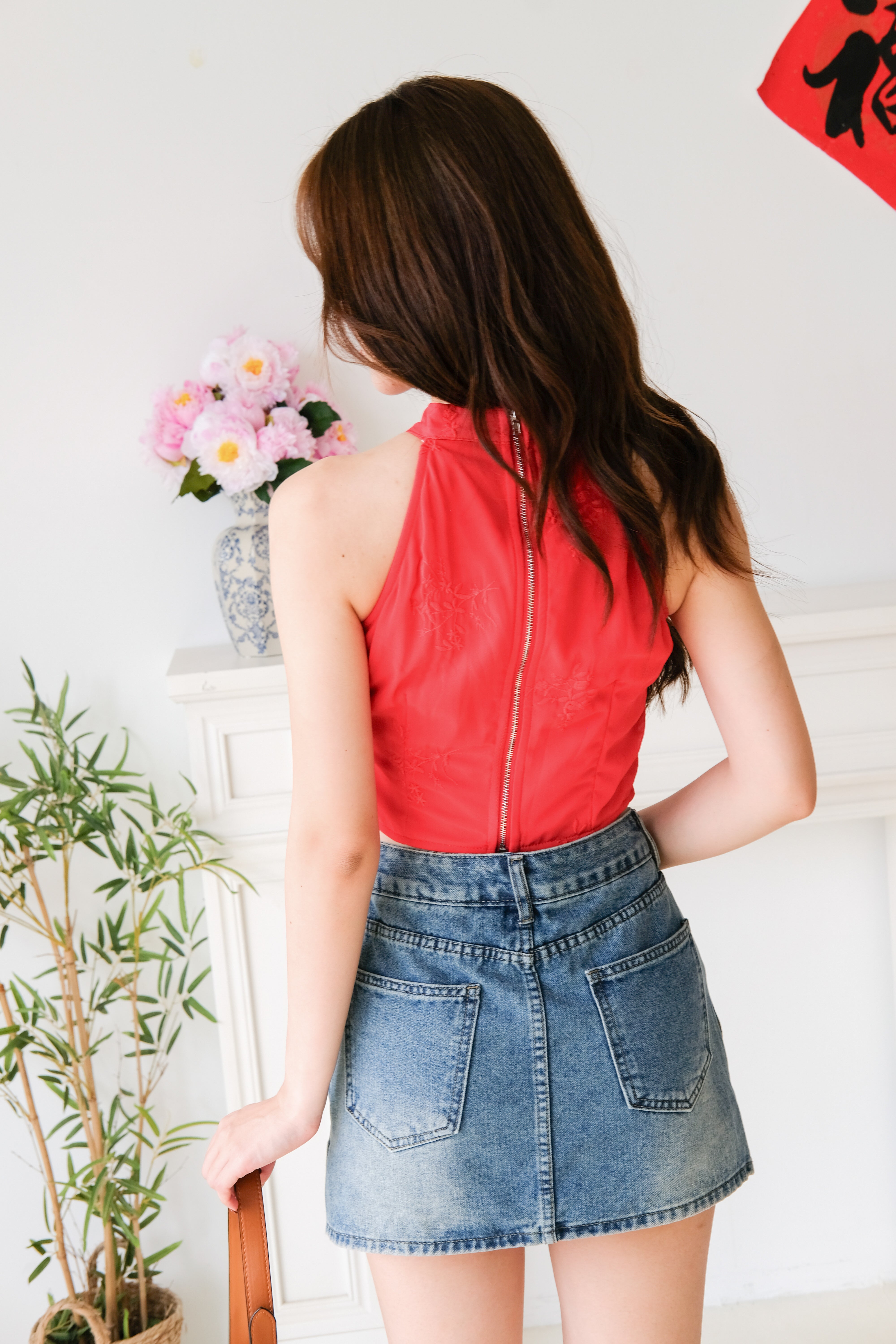 Huan Halter Cheongsam Crop Top (Red)