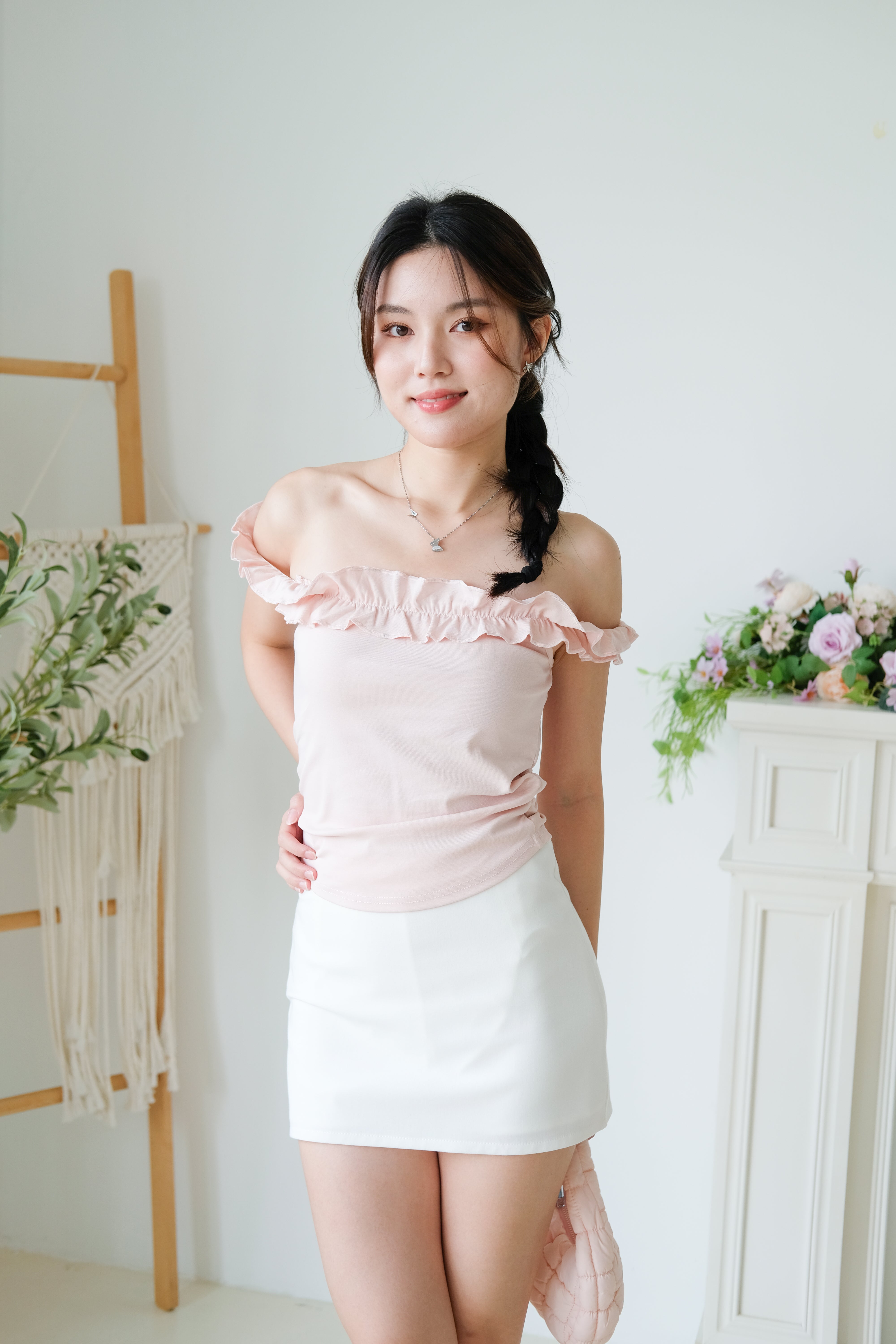 Layla Ruffle Off Shoulder (Light Pink)