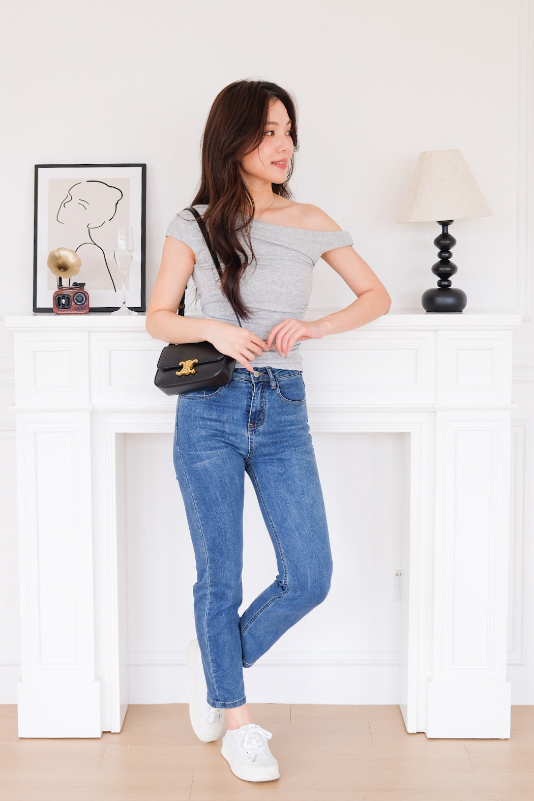 Deborah One Shoulder Ruched Top (Light Grey)