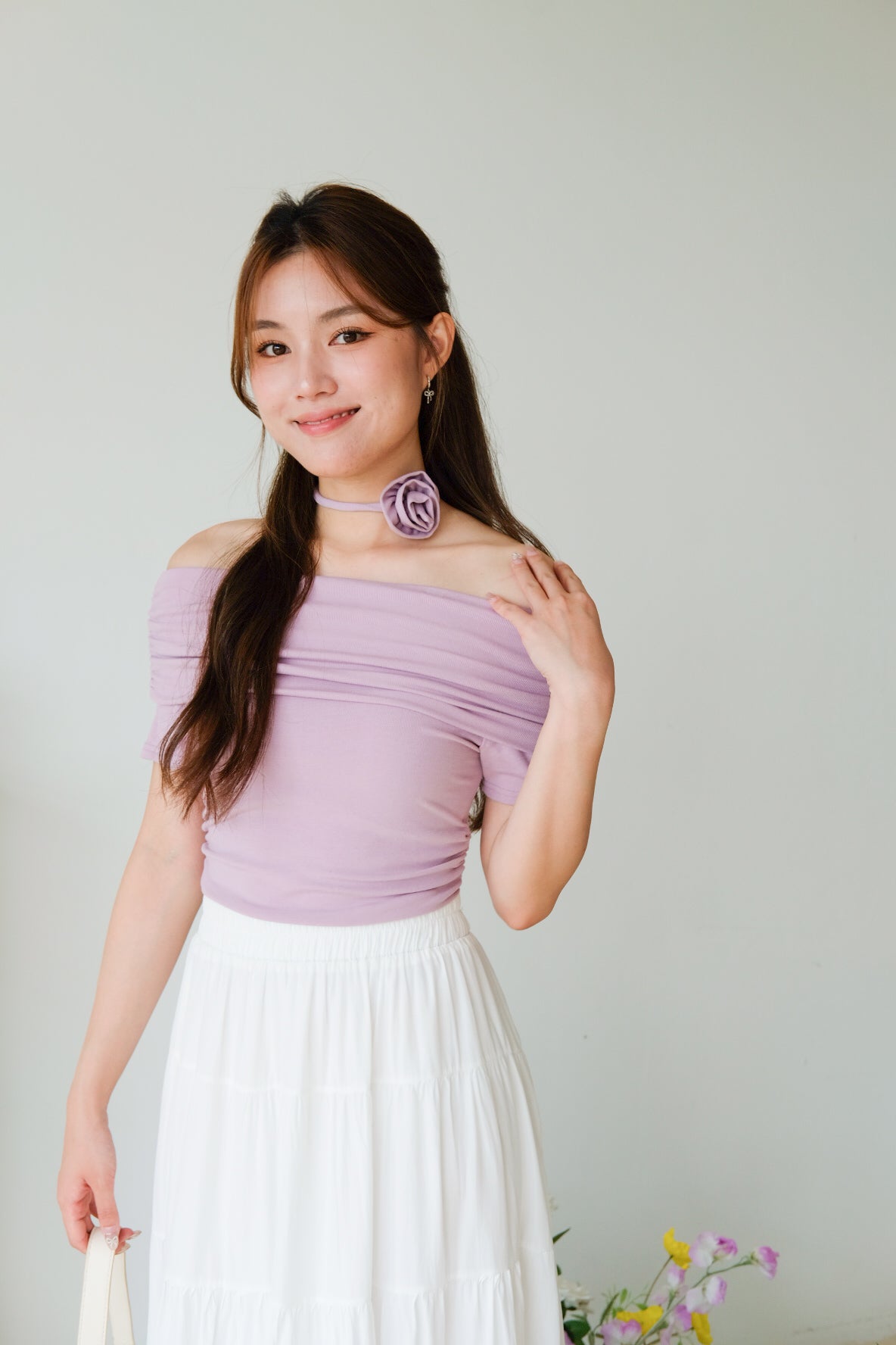 Deena Off Shoulder Stretchy Top (Lilac)