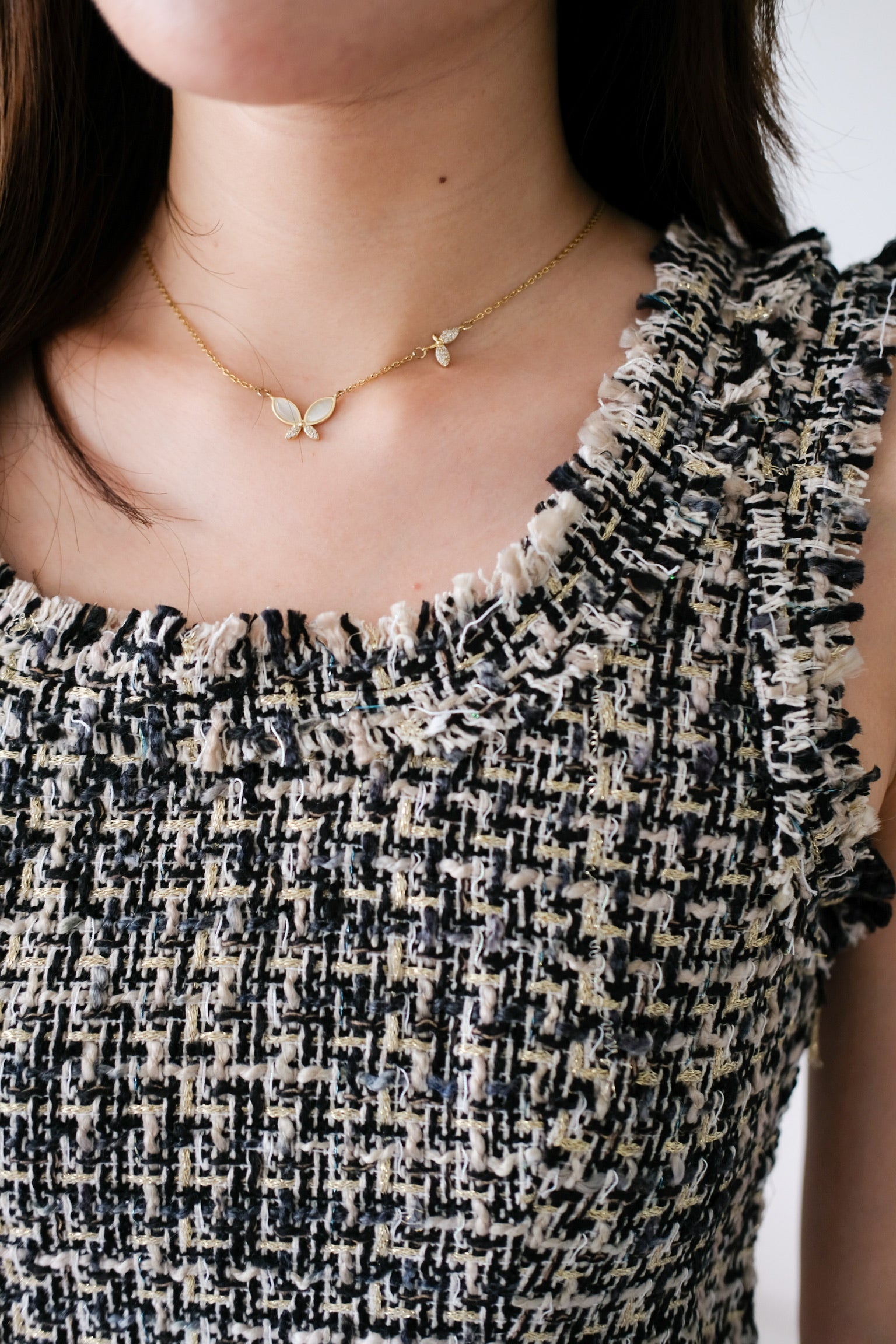 Mirea Frills Tweed Crop Top (Black)