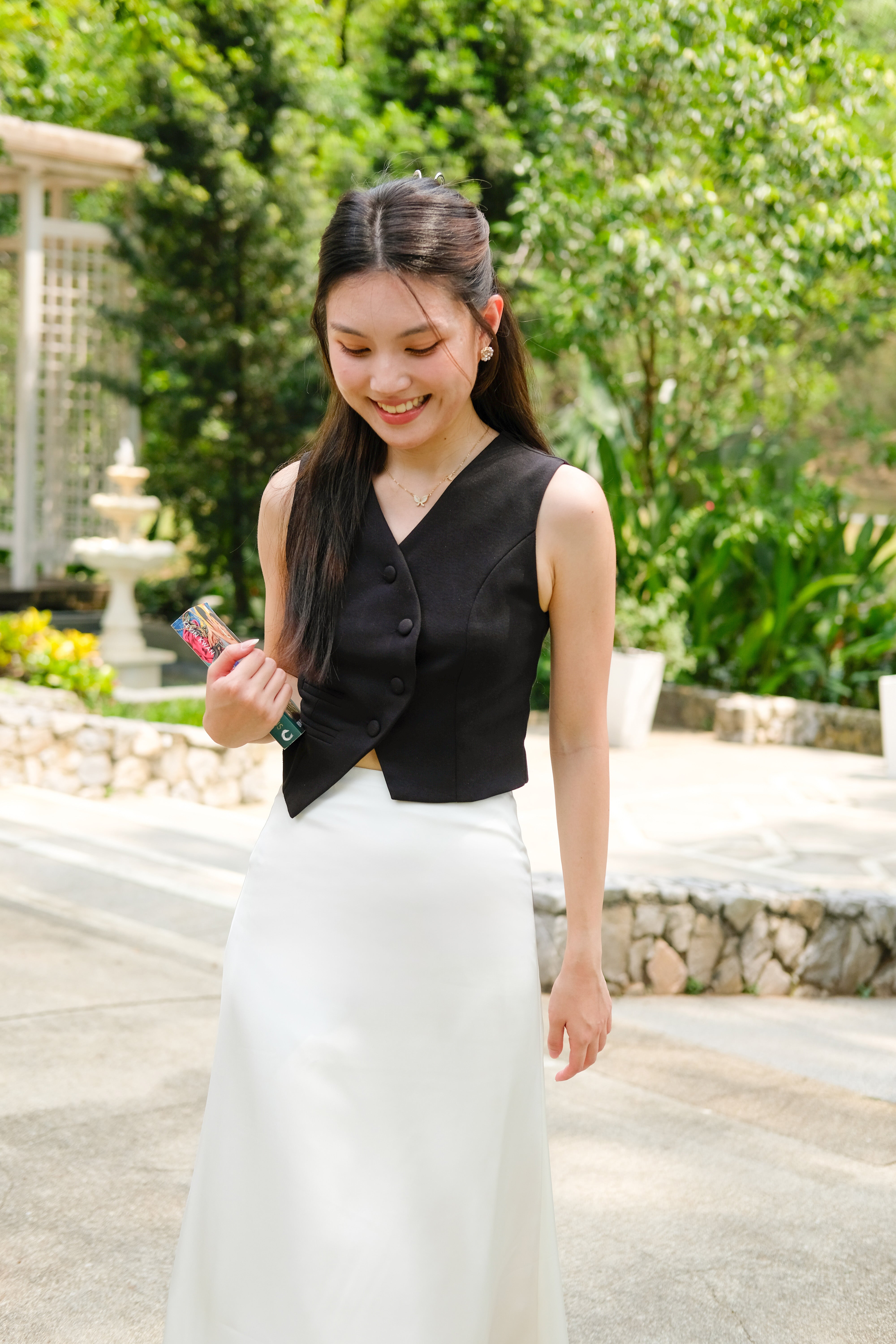 Luna Satin Midi Skirt (Cream)
