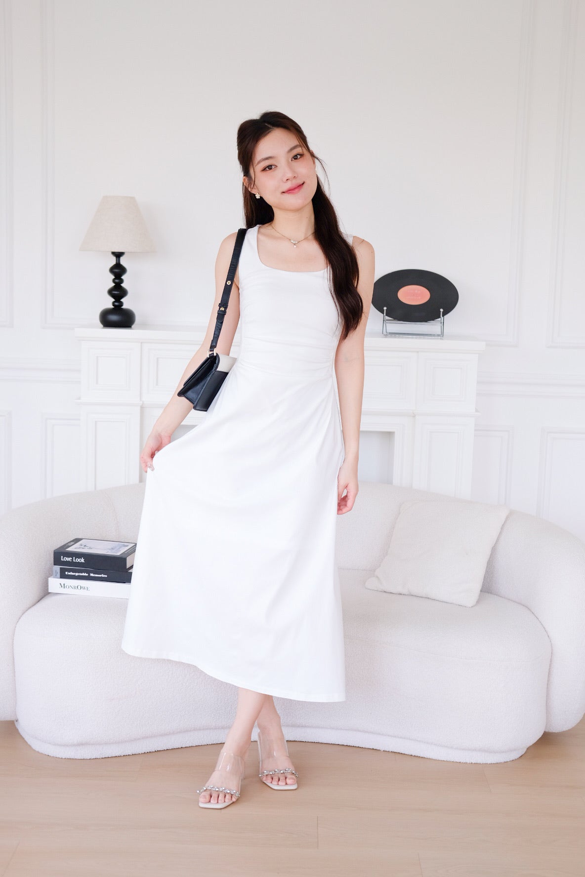 Bernice Cinch Waist Maxi Dress (White)