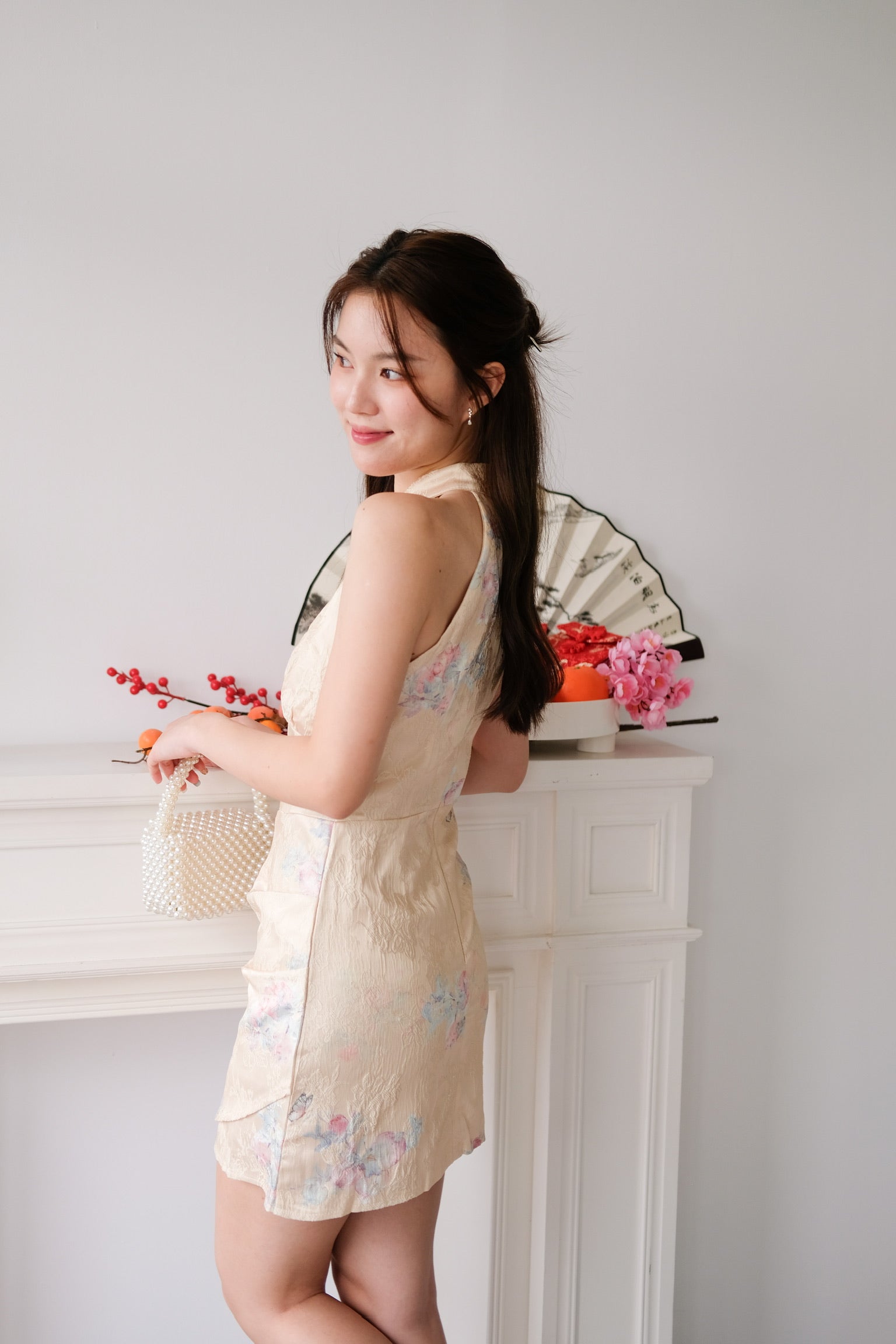 Yu Jin Halter Floral Tulip Cheongsam (Mustard Yellow)