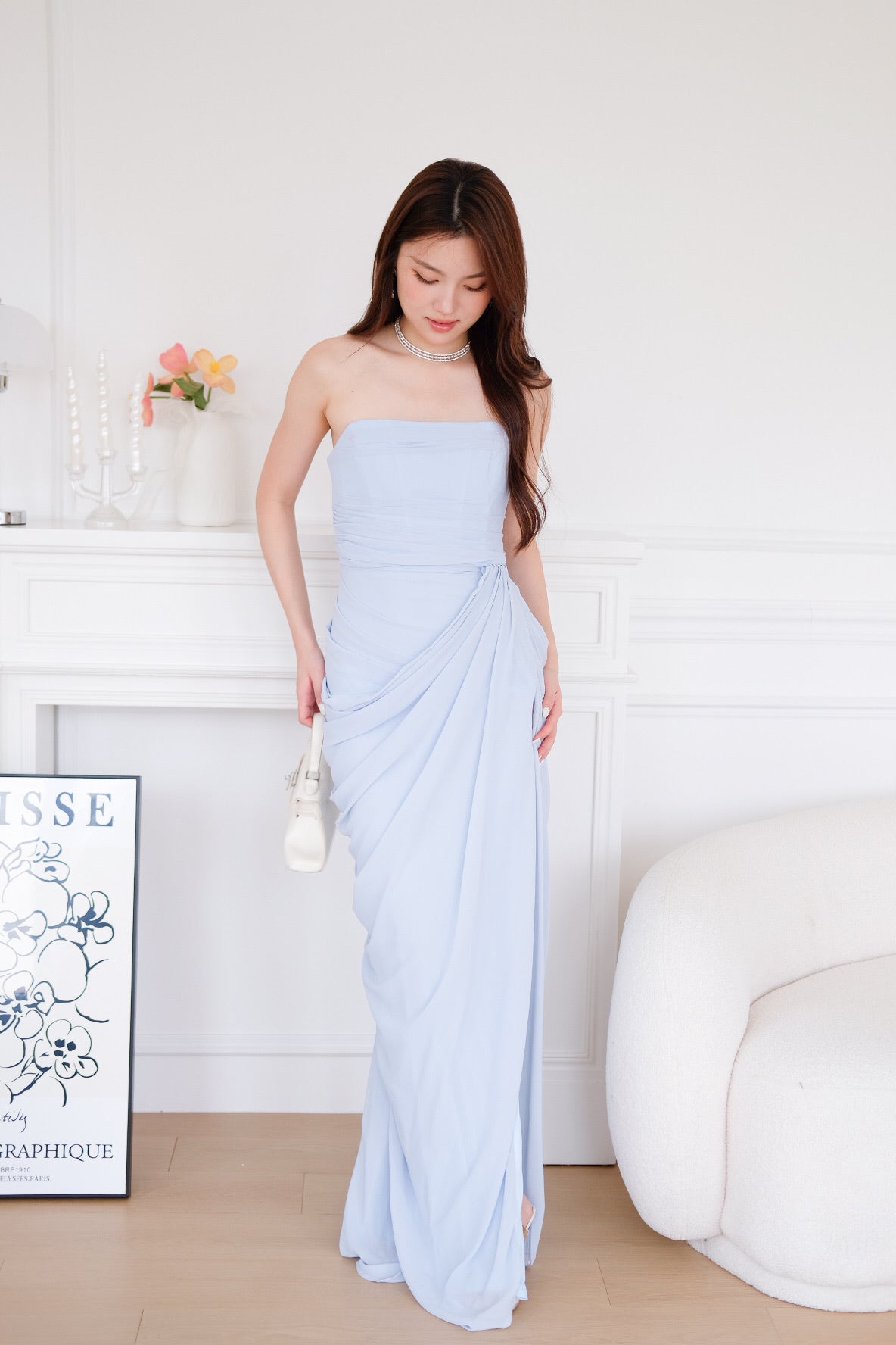 Seraphina Tube Corset Slit Maxi Dress (Pastel Blue)