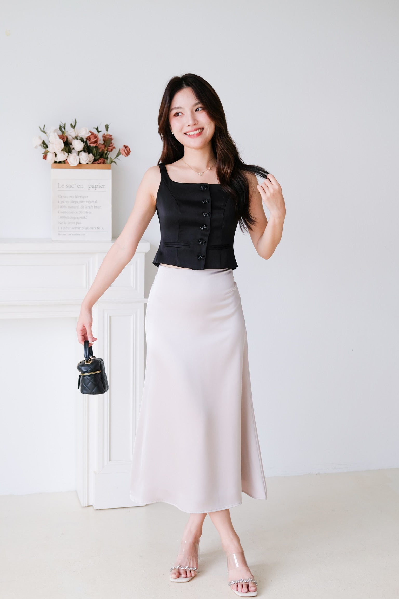 Maribelle Ribbon Scoop Top (Black)