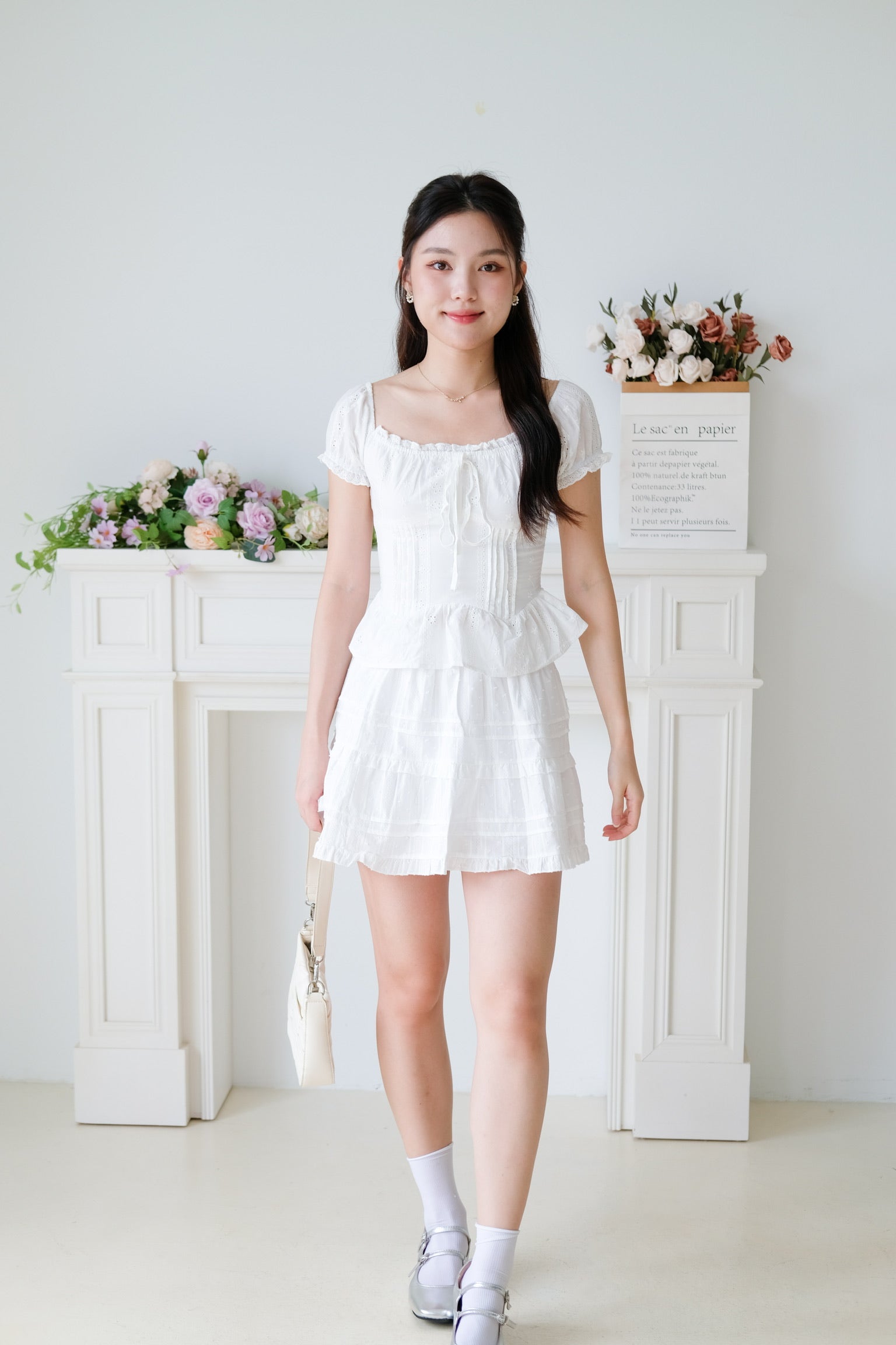 Nara Eyelet Off Shoulder Crop (White)