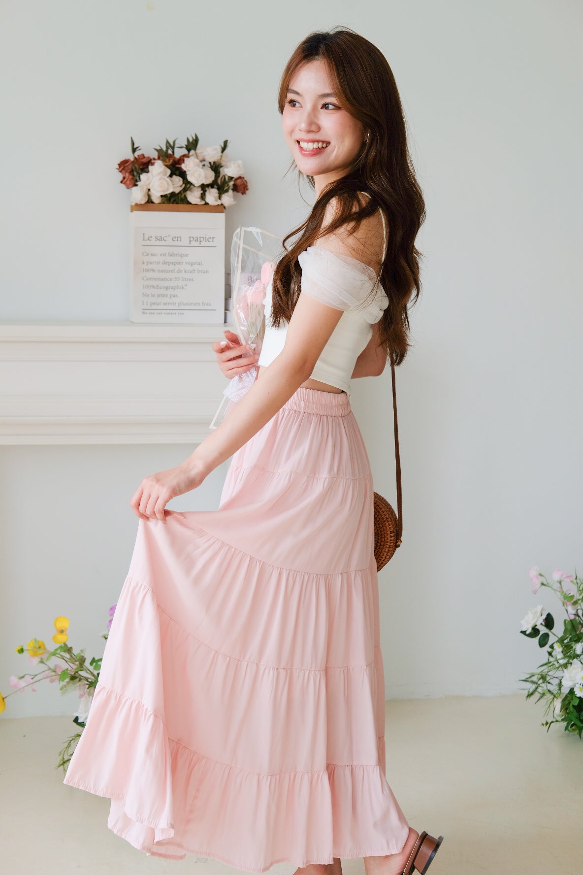 Willa Tiered Maxi Skirt (Pastel Pink)