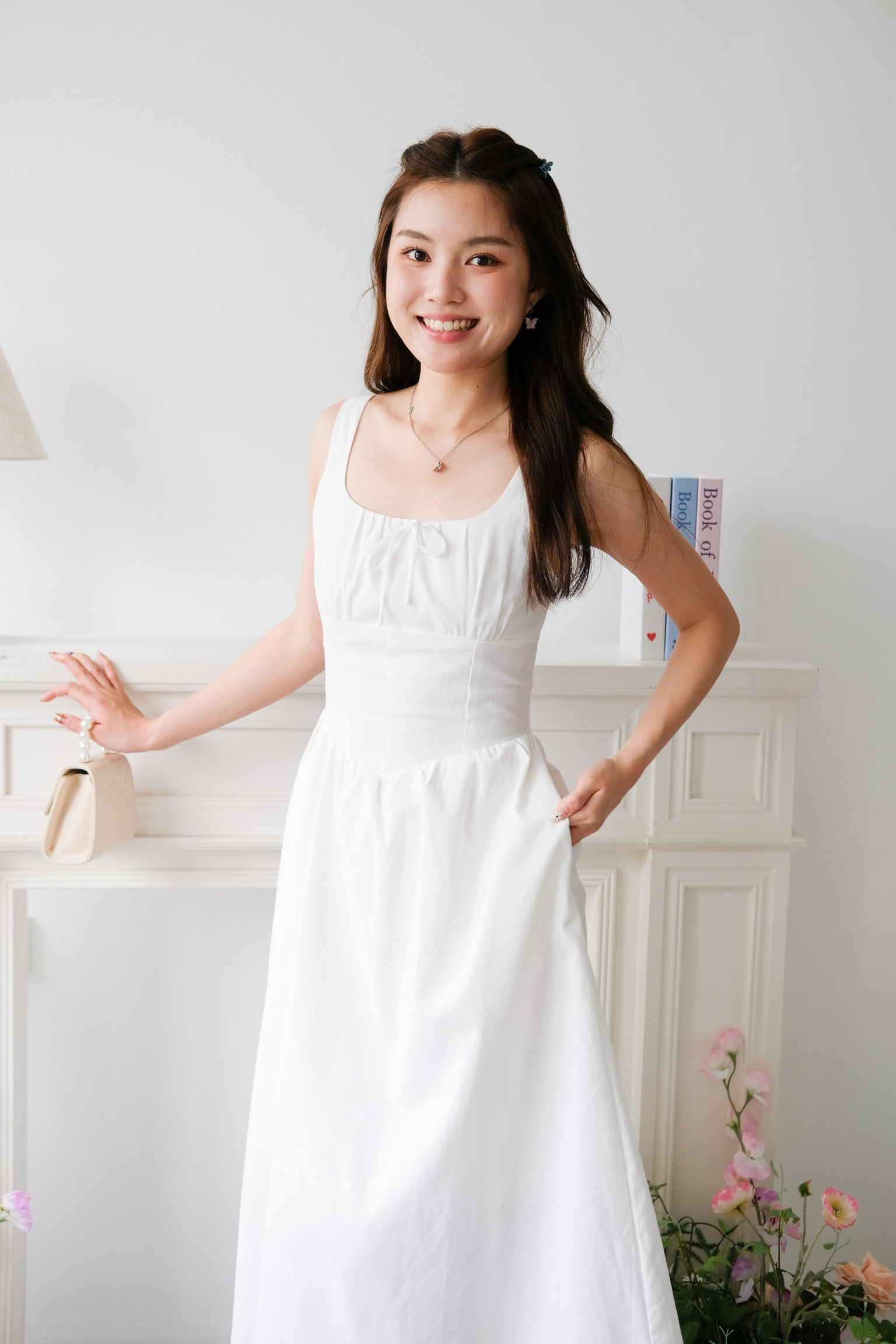 Carmie Thick Waist Midaxi Dress (White)