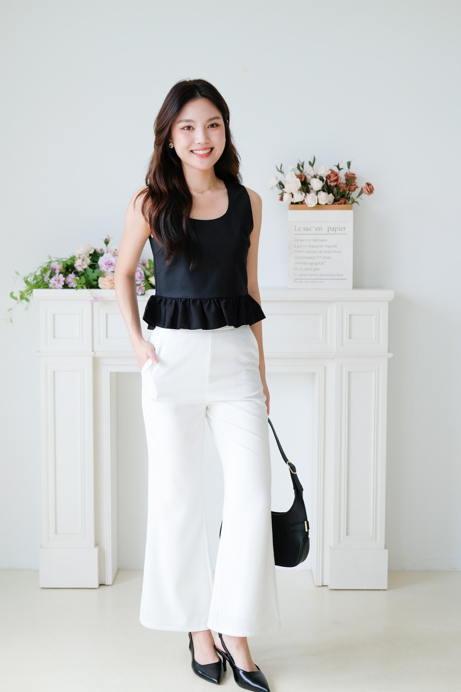 Vivara Ruffle Peplum Crop (Black)