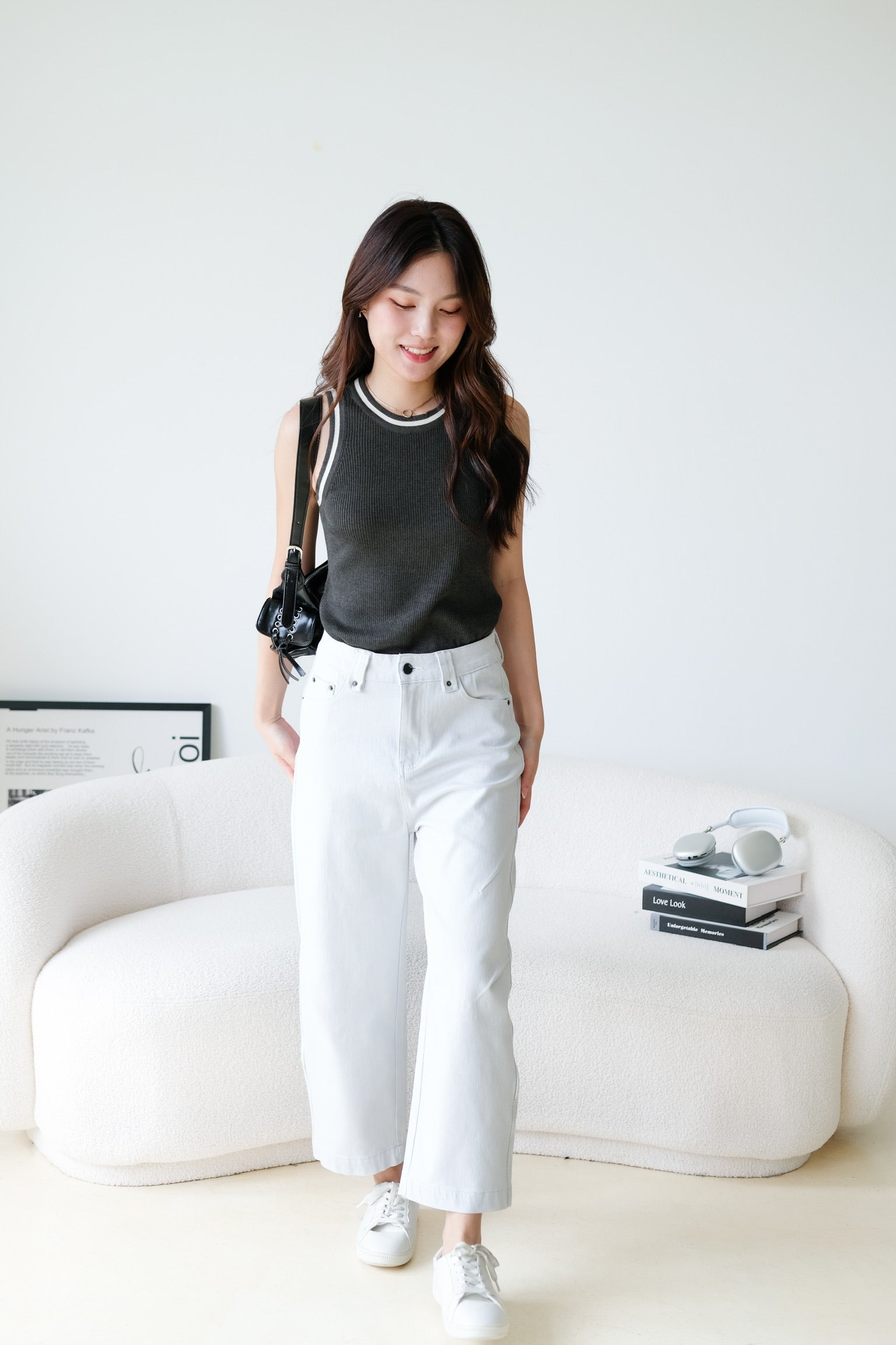 Kyara Contrast Knit Tank Top (Charcoal)
