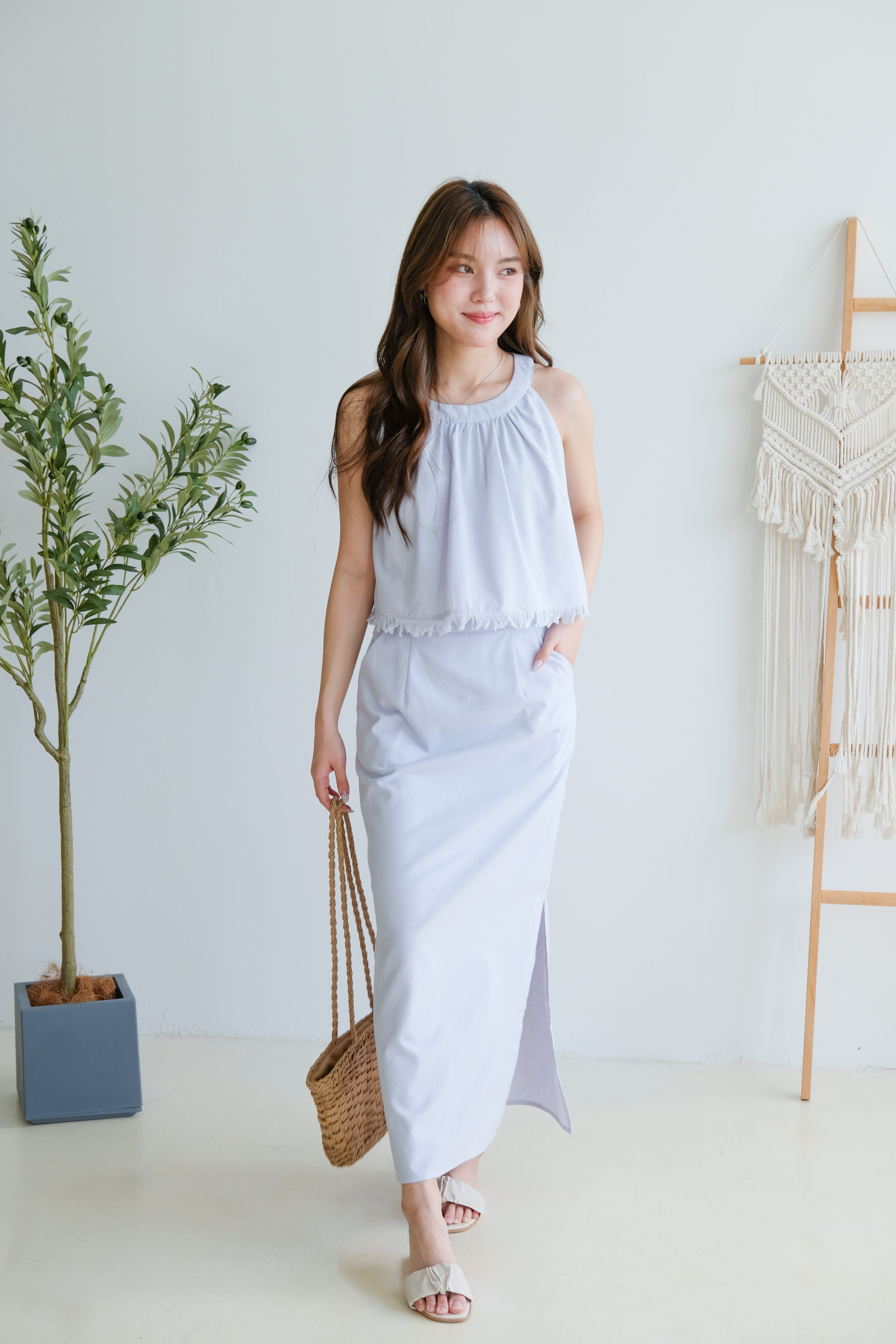 Desiree Vacay Linen Set (Dusty Blue)