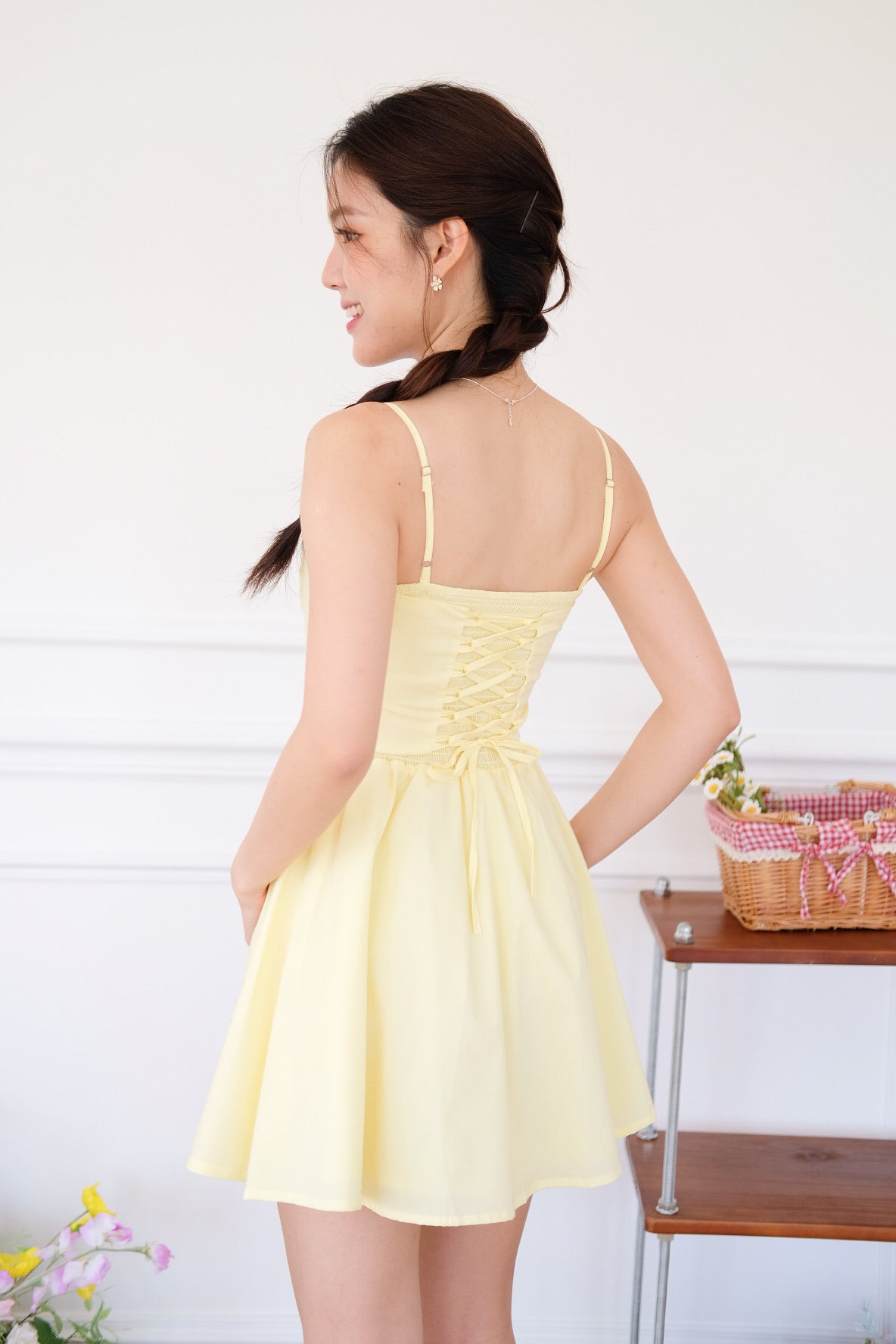 Clara Self Tie Back Skater Dress (Sunshine Yellow)