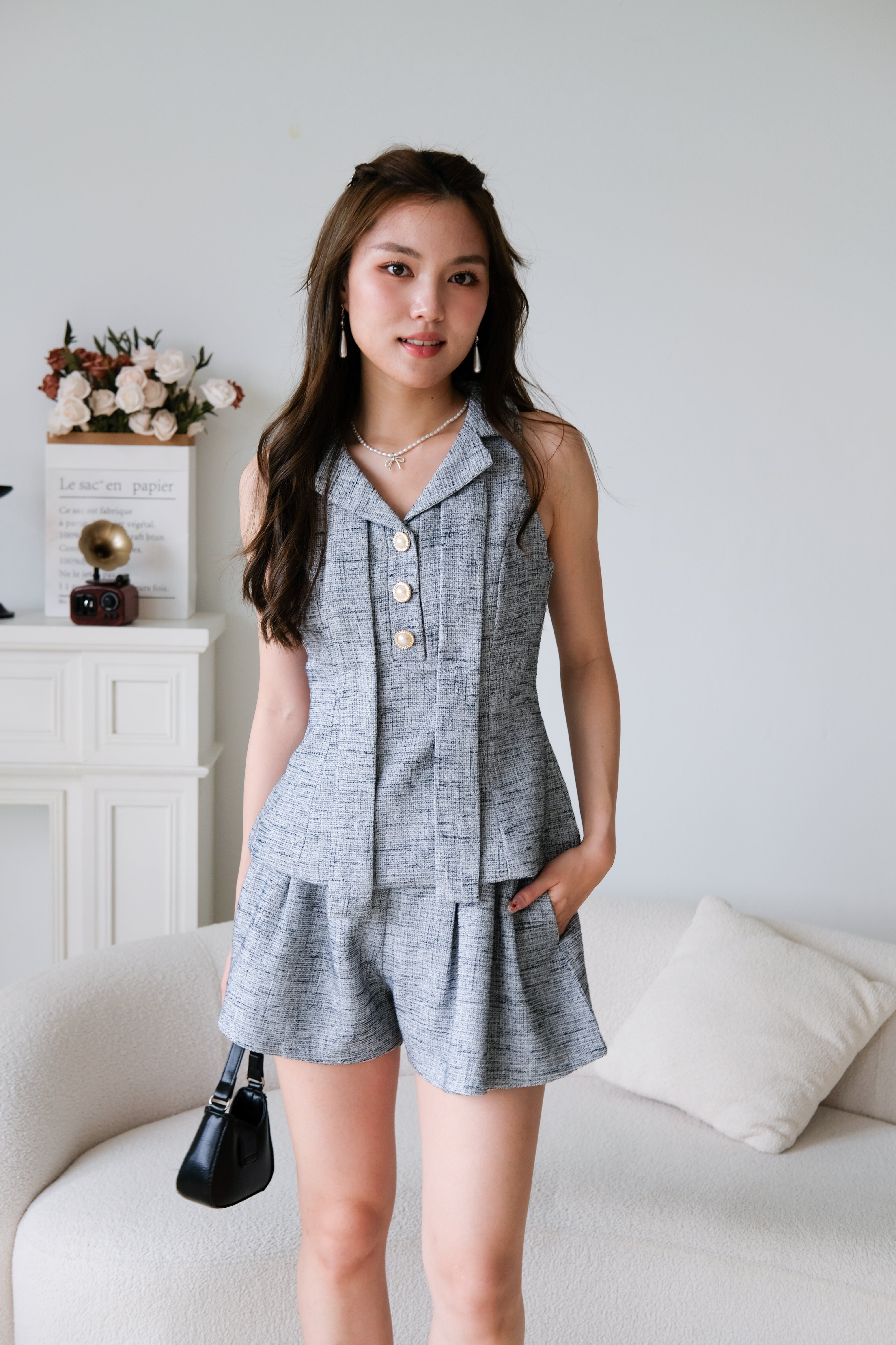 Gwen Collared Tweed Set (Grey)