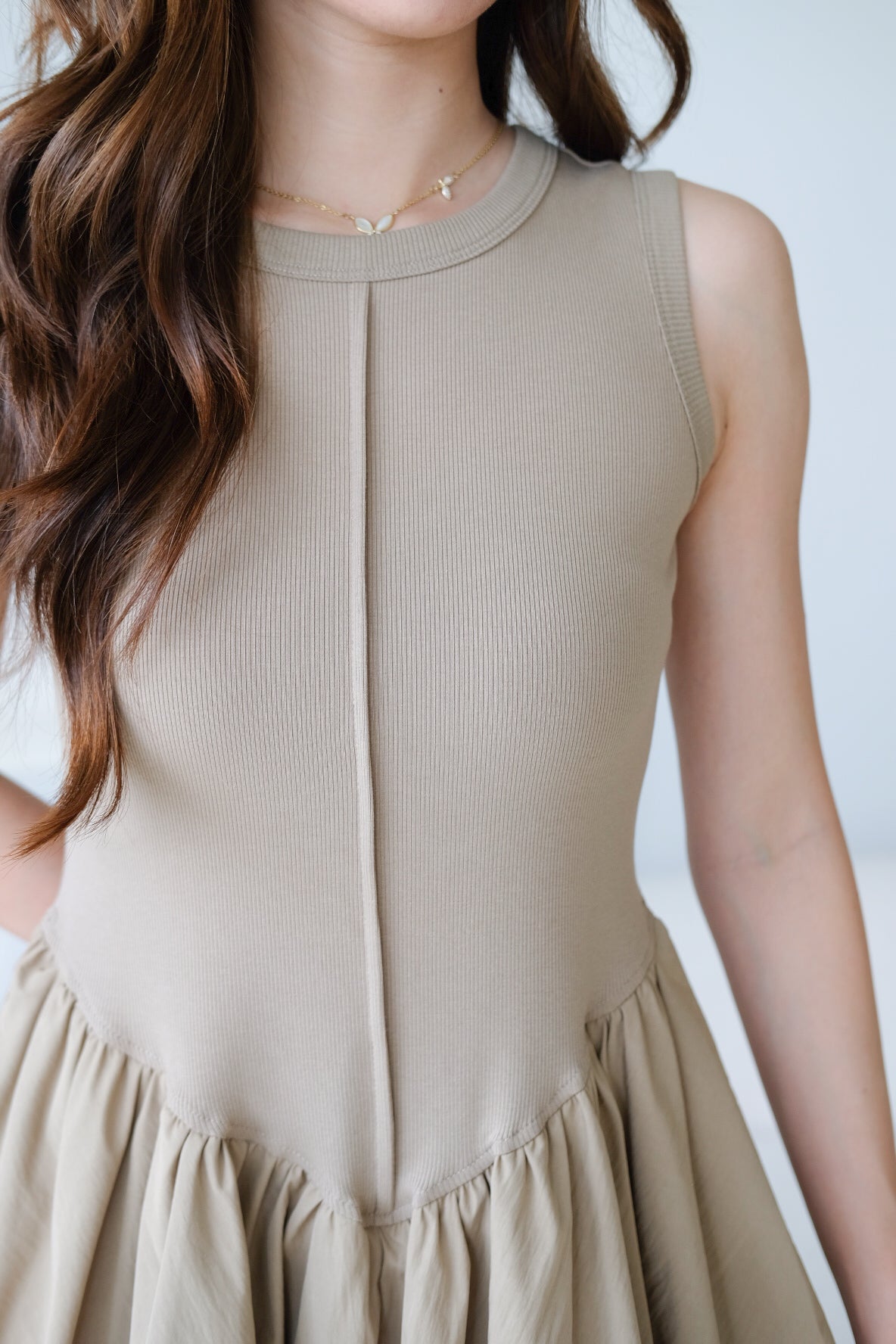 Carmen Ribbed Bubble Dress (Olive)