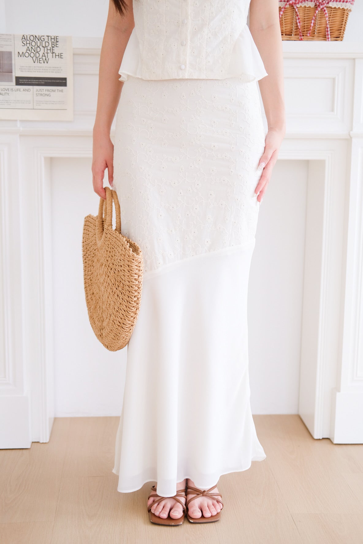 Jacqueline Eyelet Mermaid Maxi Skirt (Cream)