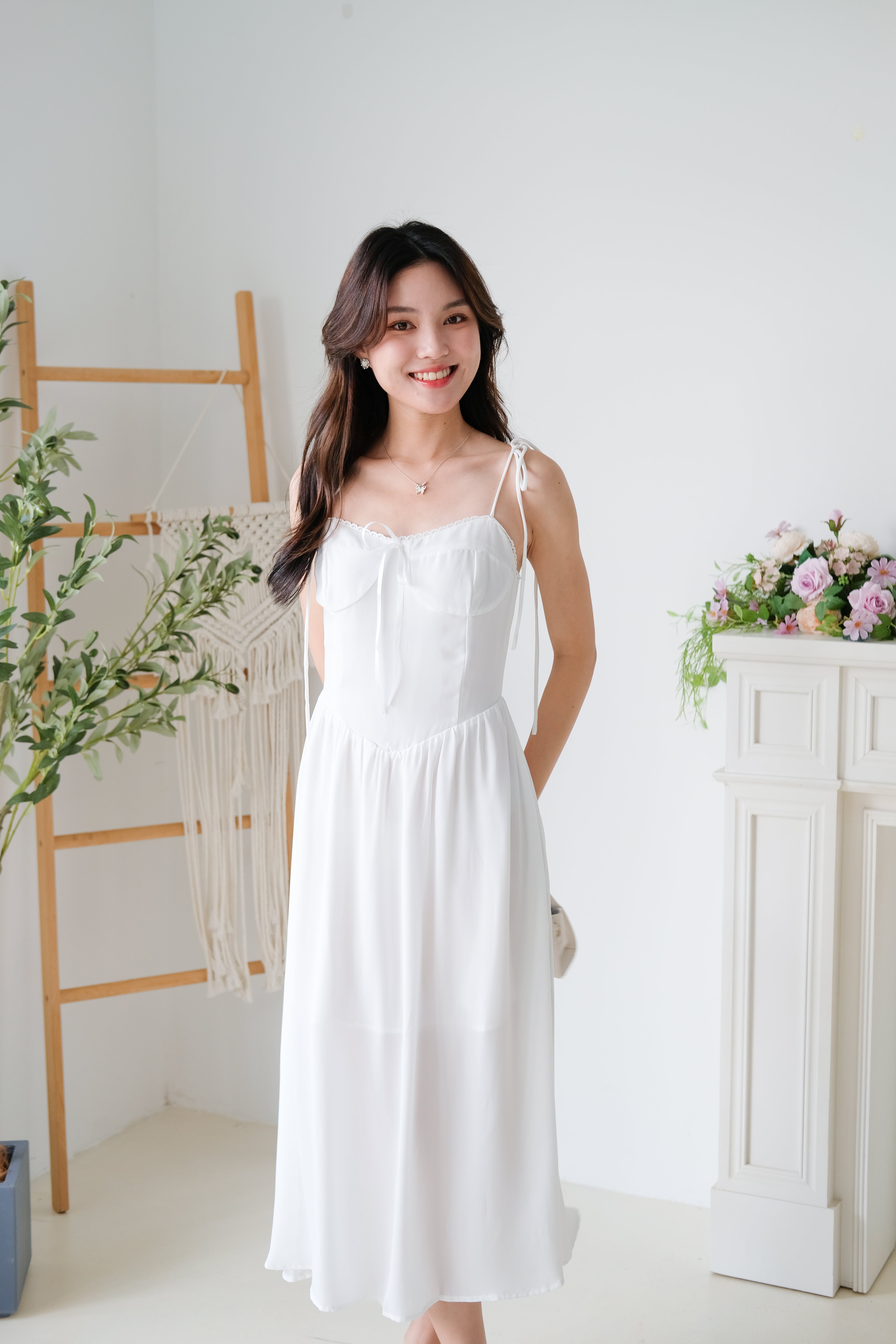 Rowena Coquette Midi Dress (White)