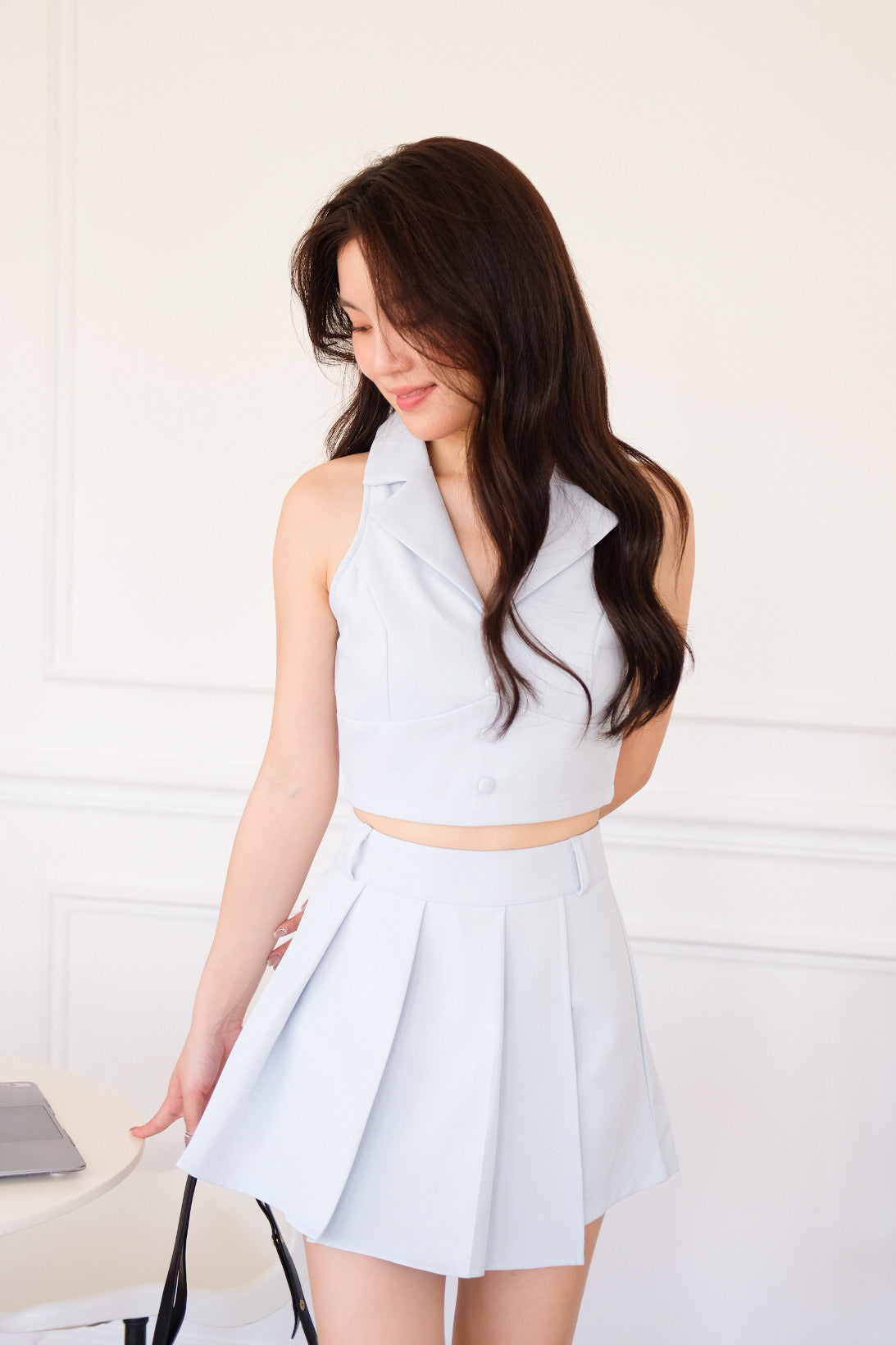 Sherina Vest Skort Set (Baby Blue)