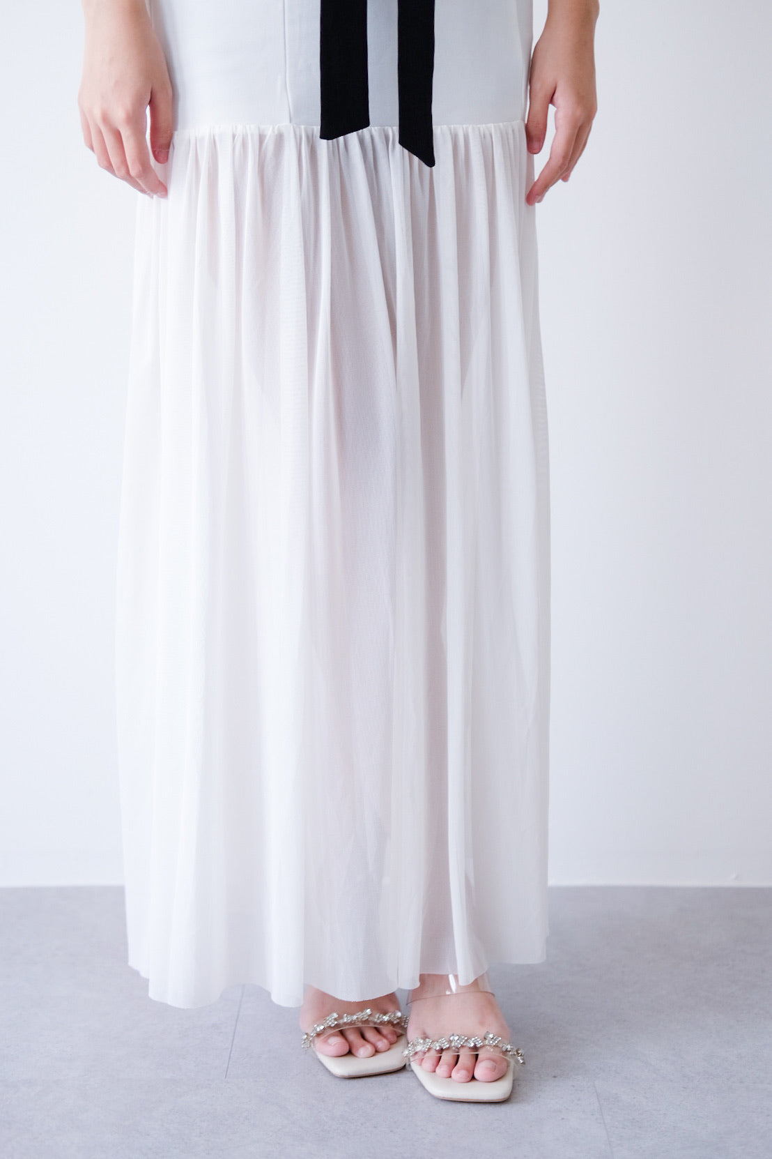 Contrast Ribbon Tube Chiffon Dress