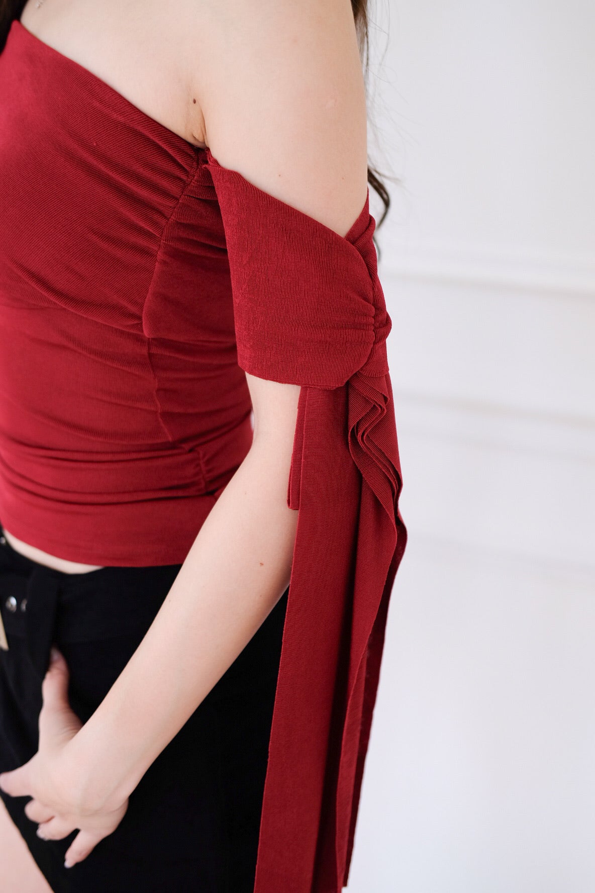 Erika Draped Off Shoulder Top (Wine)
