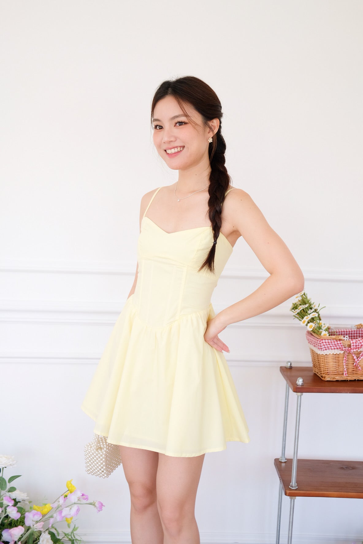 Clara Self Tie Back Skater Dress (Sunshine Yellow)