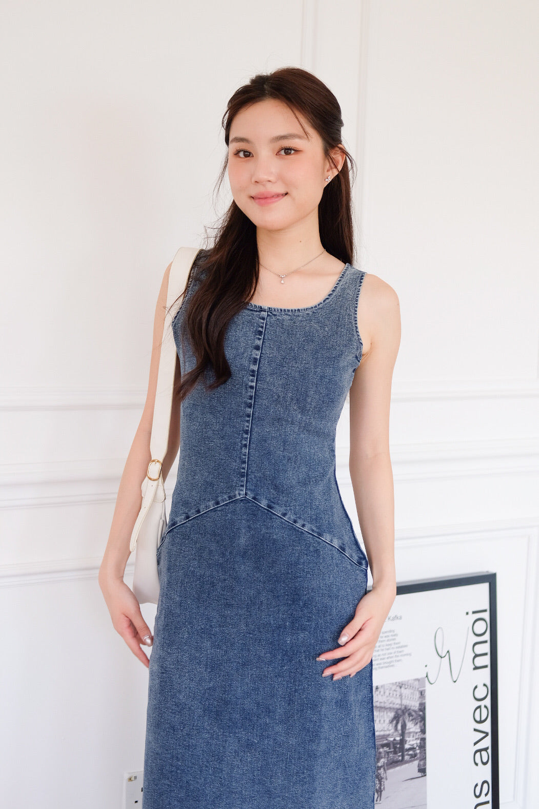 Revolution A Line Denim Maxi Dress (Dark Blue)