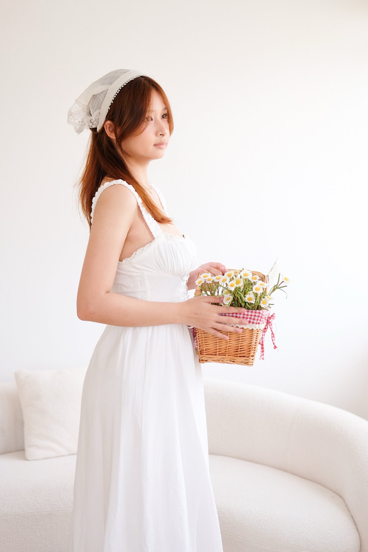 White Floral Organza Midaxi Dress