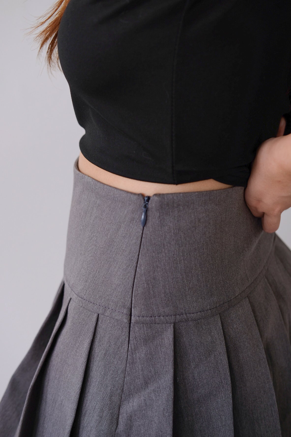 Grey Pleated Mini Skirt