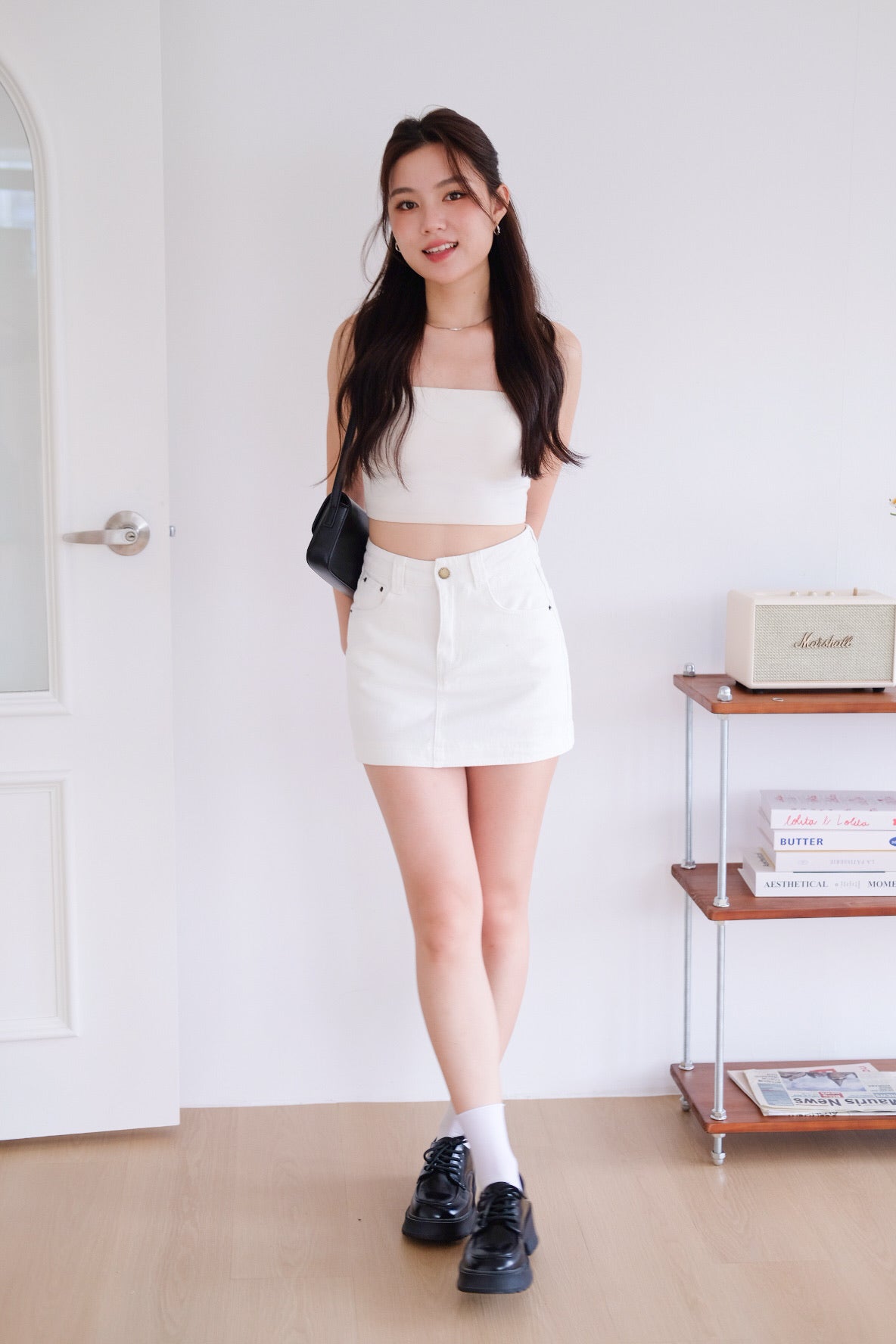 Levin Denim Skorts (White)