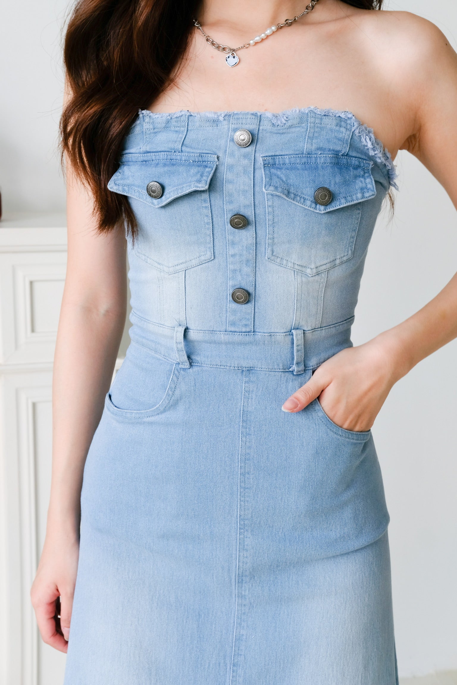 Altitude Denim Tube Maxi Dress (Light Wash)