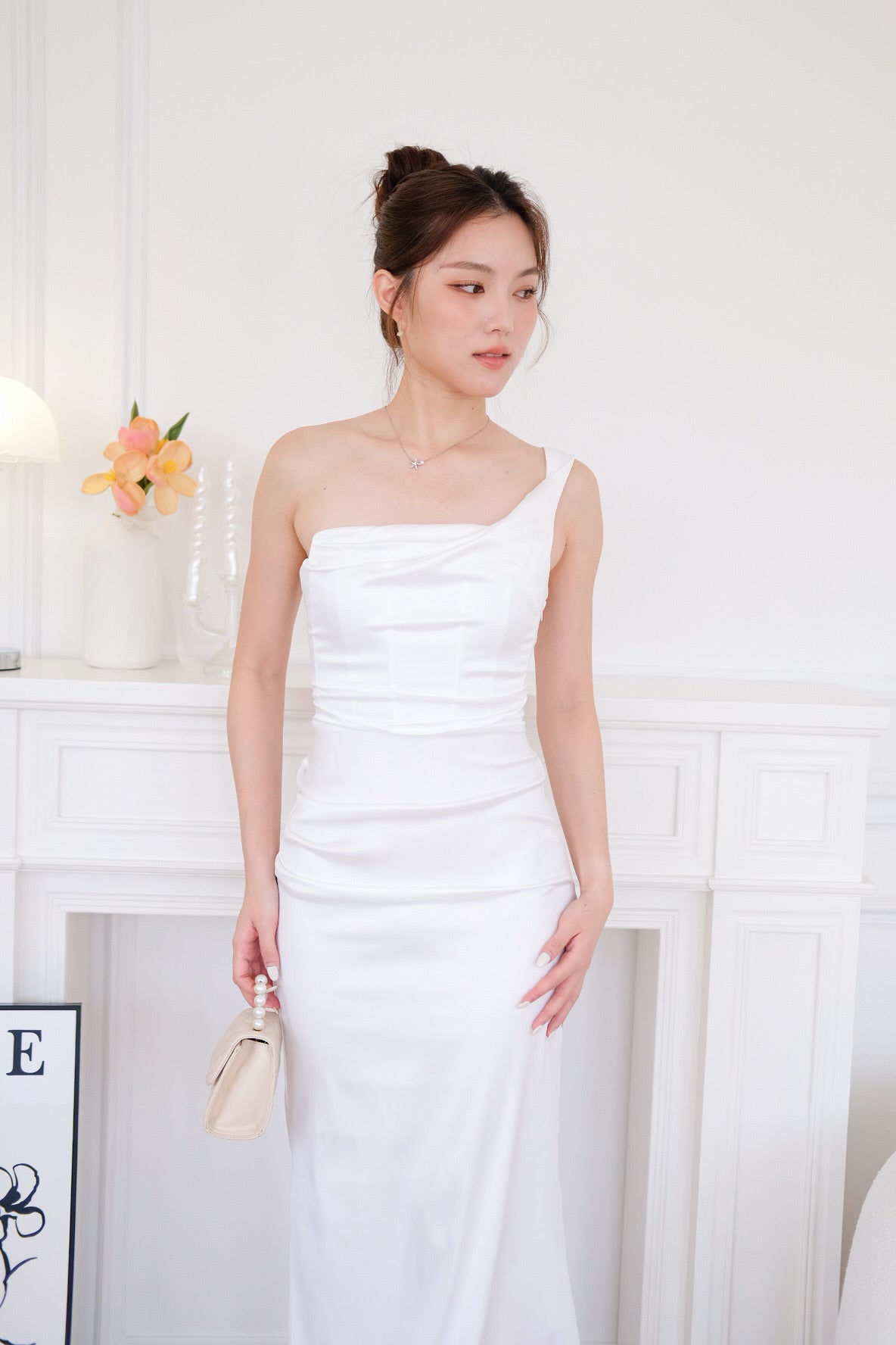 Ophelia Satin Mermaid Maxi Dress (White)