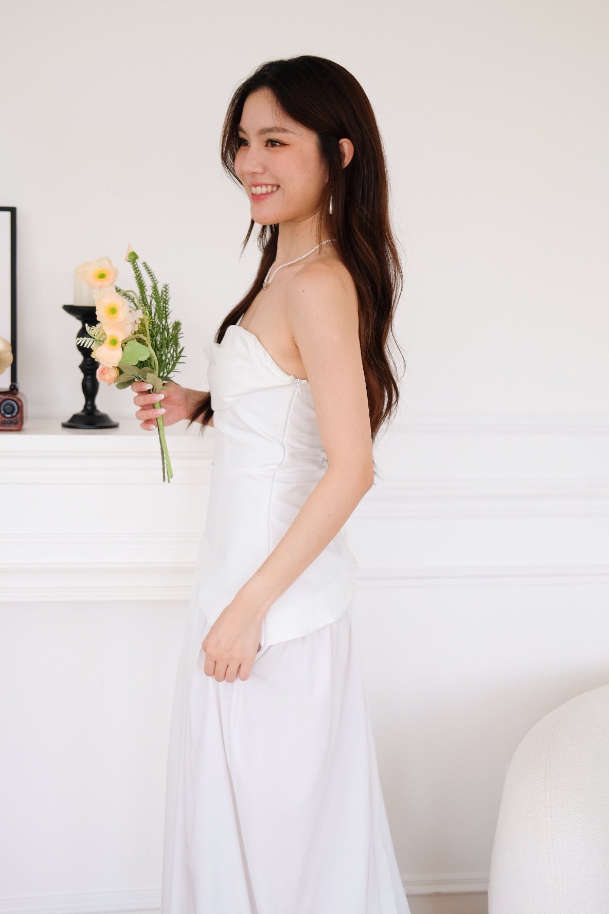 Kellie Asymmetrical Tube Maxi Dress (White)