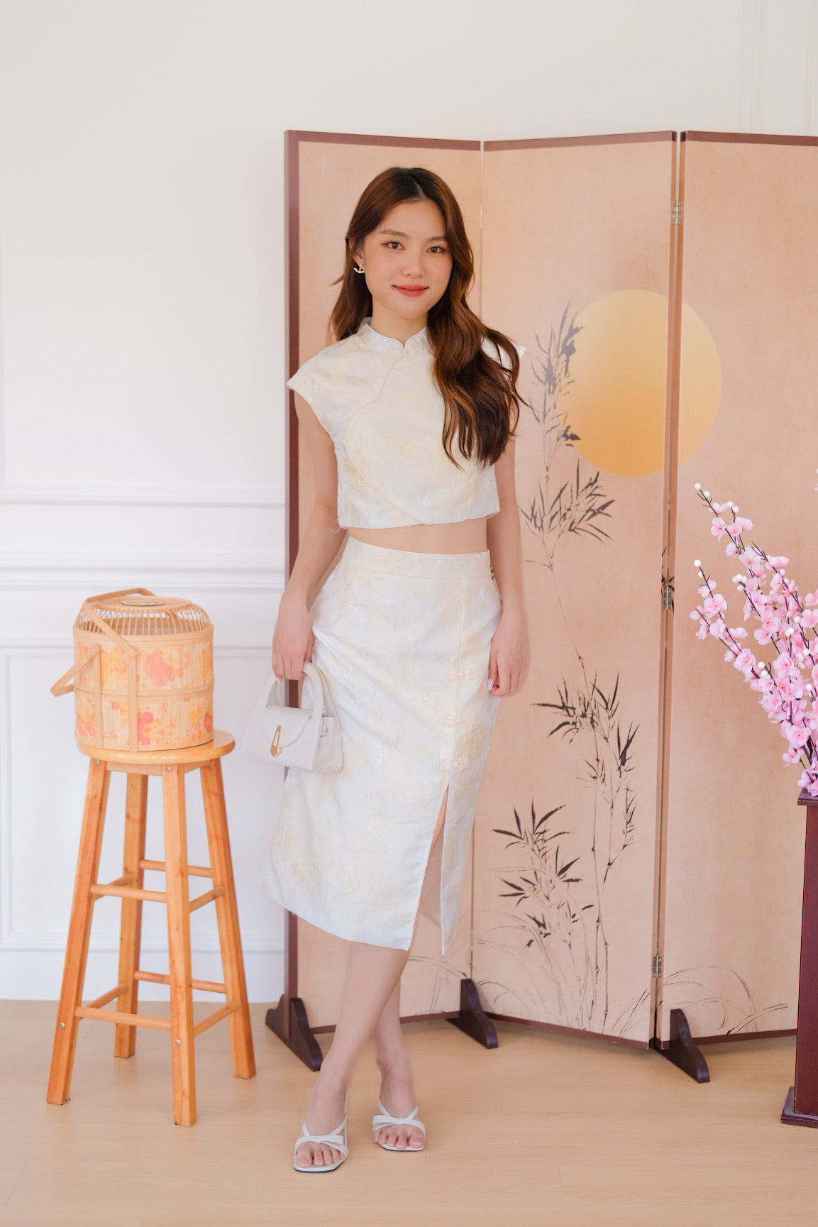 素瑾 Su Jin Floral Midi Cheongsam Set (Cream)